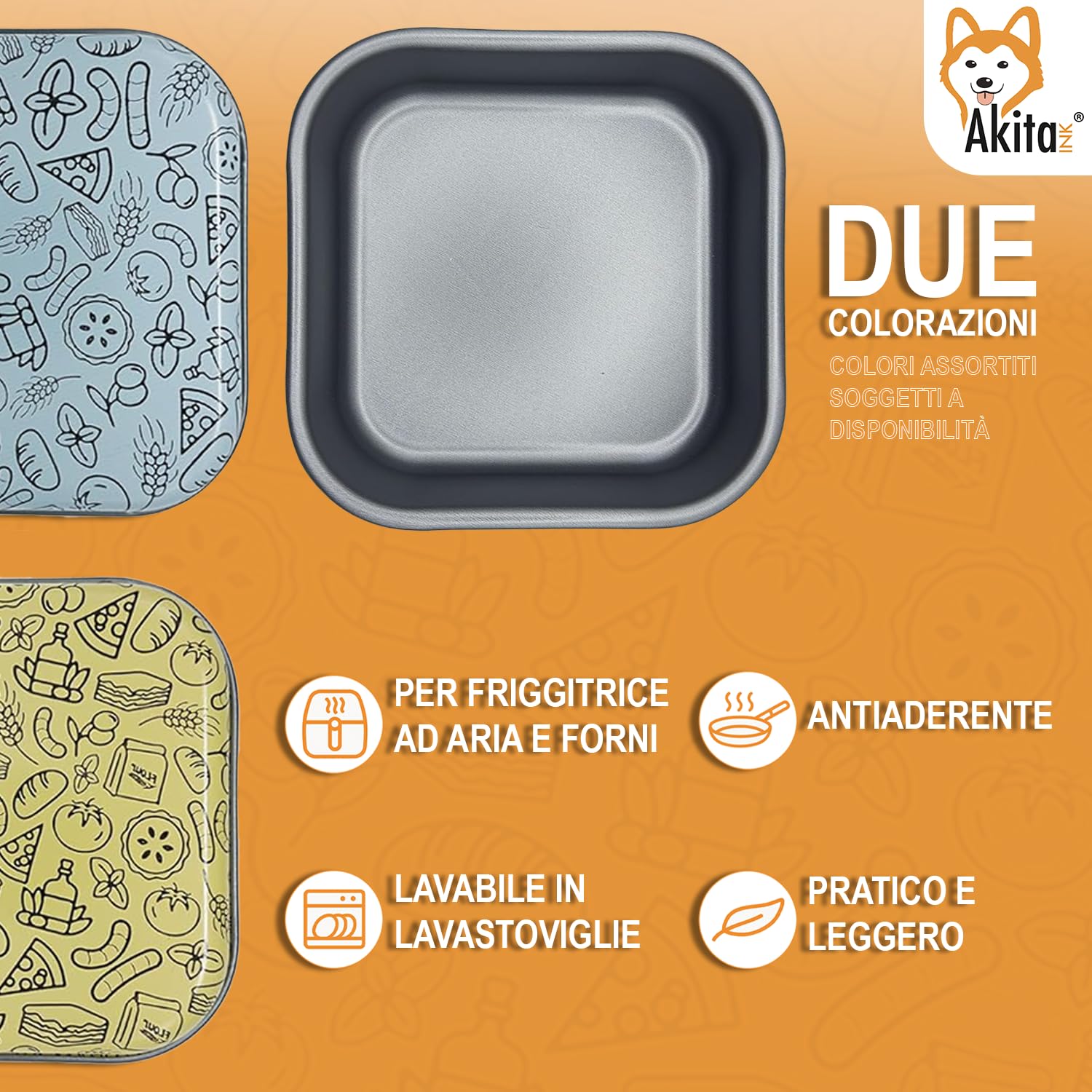 Akitaink teglia antiaderente friggitrice ad aria quadrata 20,7 cm