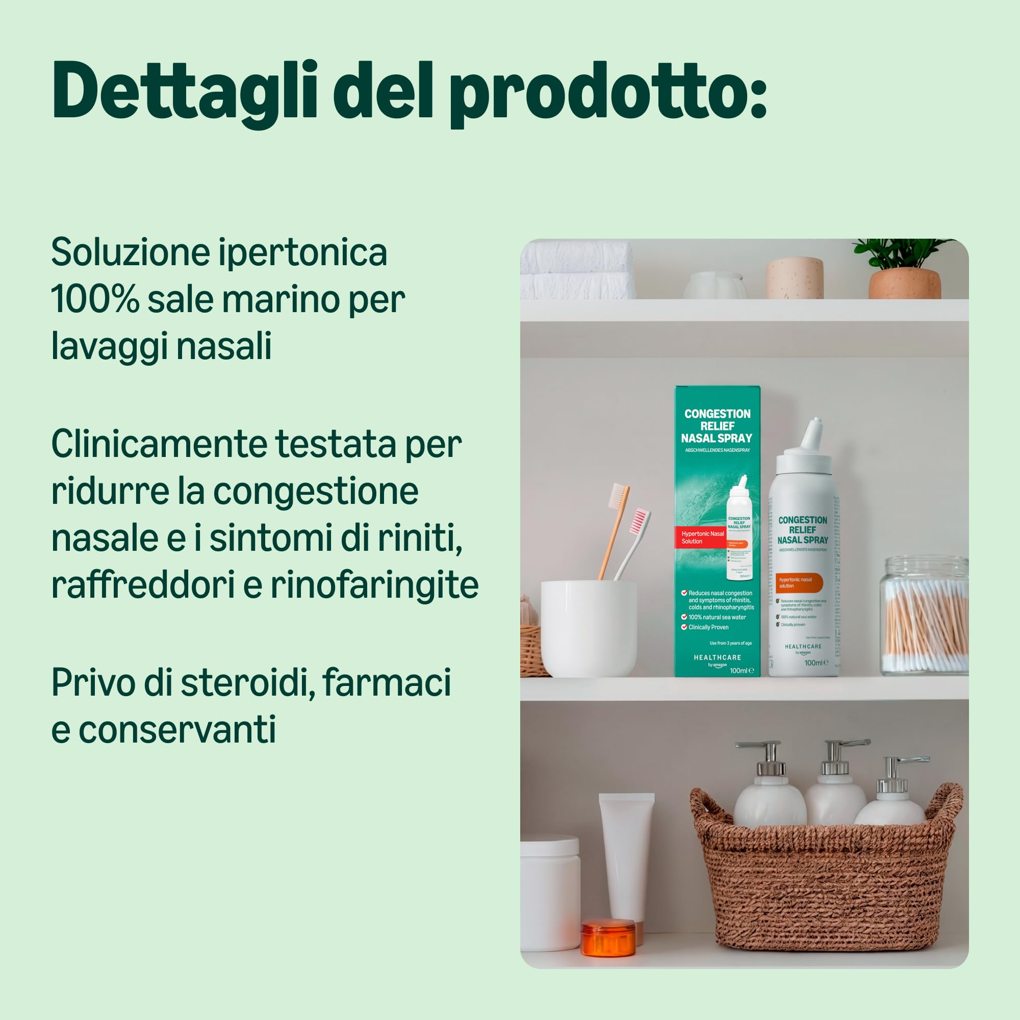 Amazon Basic Care spray nasale 100 ml soluzione ipertonica acqua di mare
