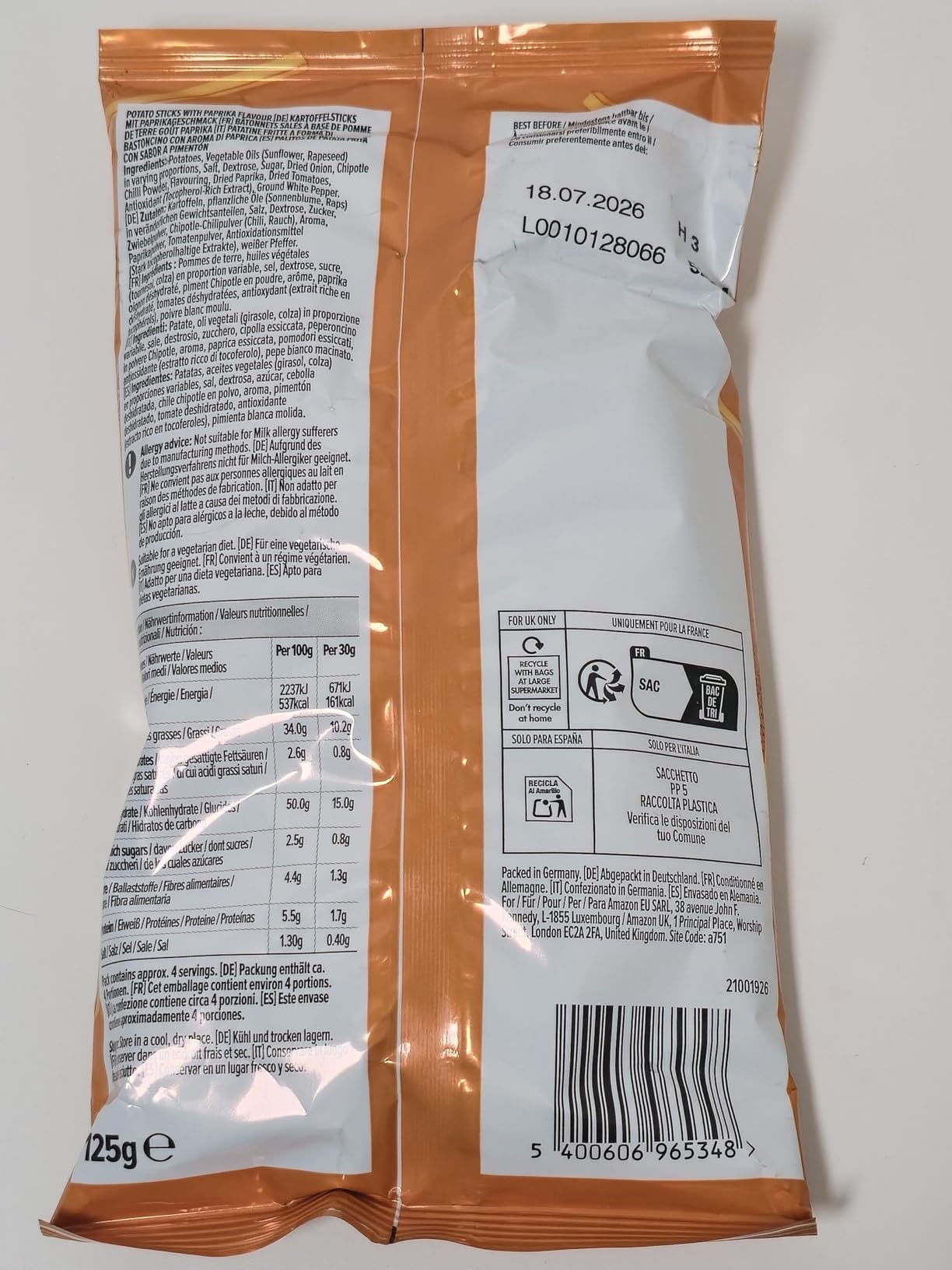 by Amazon Paprika bastoncini di patate 125 g snack