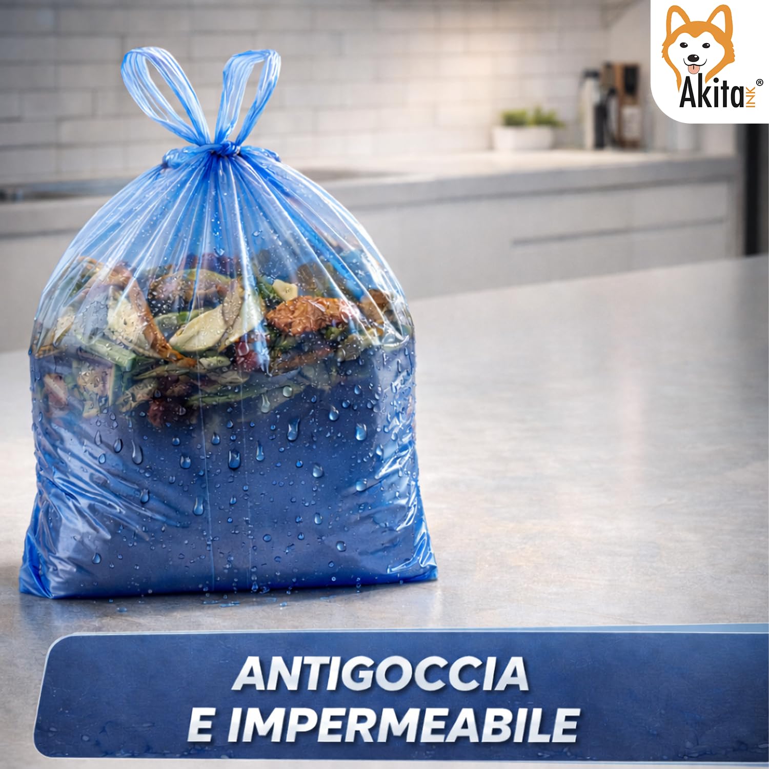 Akitaink sacchi spazzatura 40x55 cm blu 180 pezzi con manici