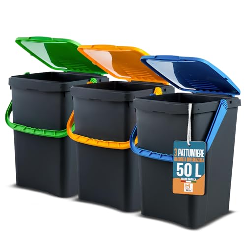 Akitaink Akipatfolk set 3 pattumiere 50 L plastica riciclata 150 L