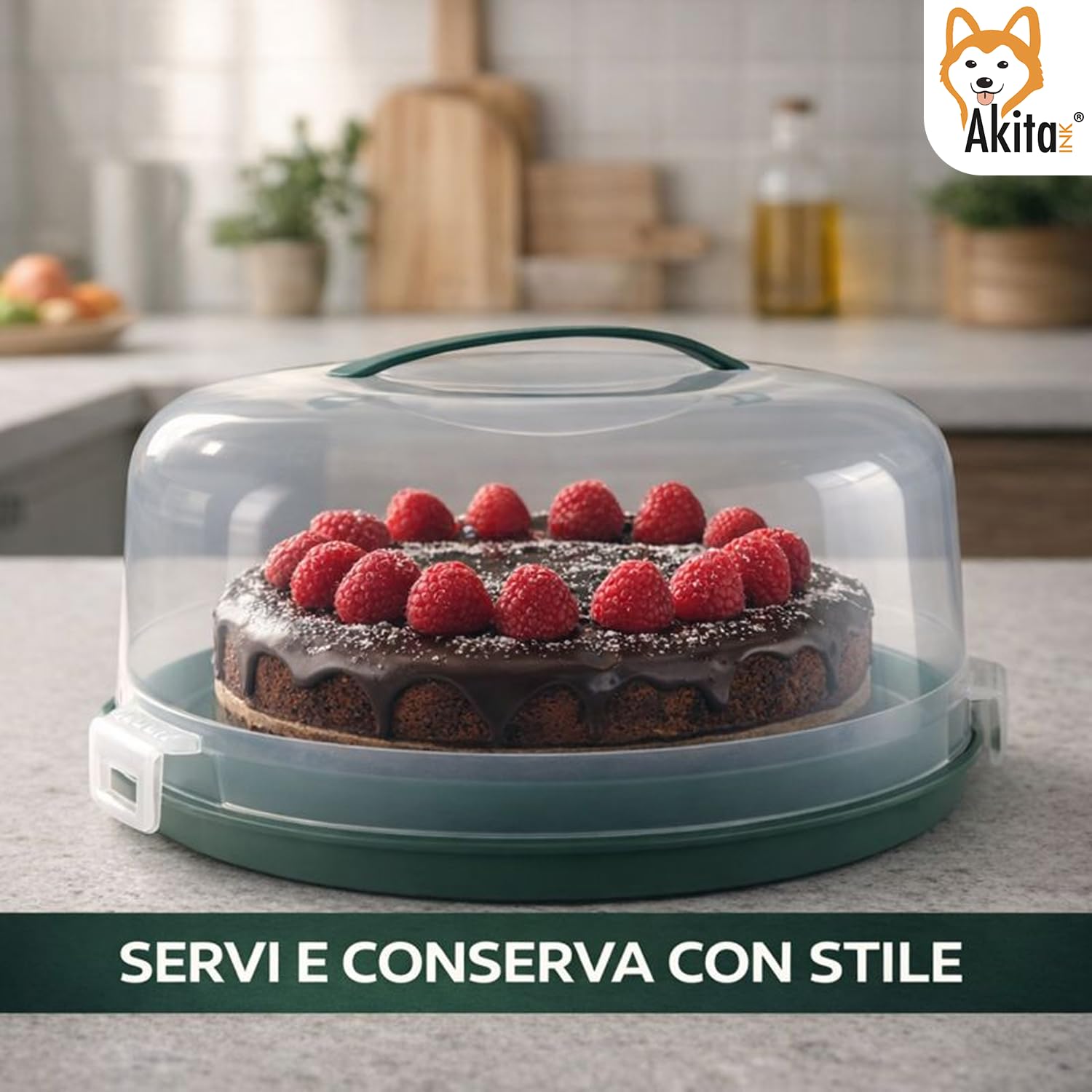 Akitaink porta torta con coperchio verde 28 cm