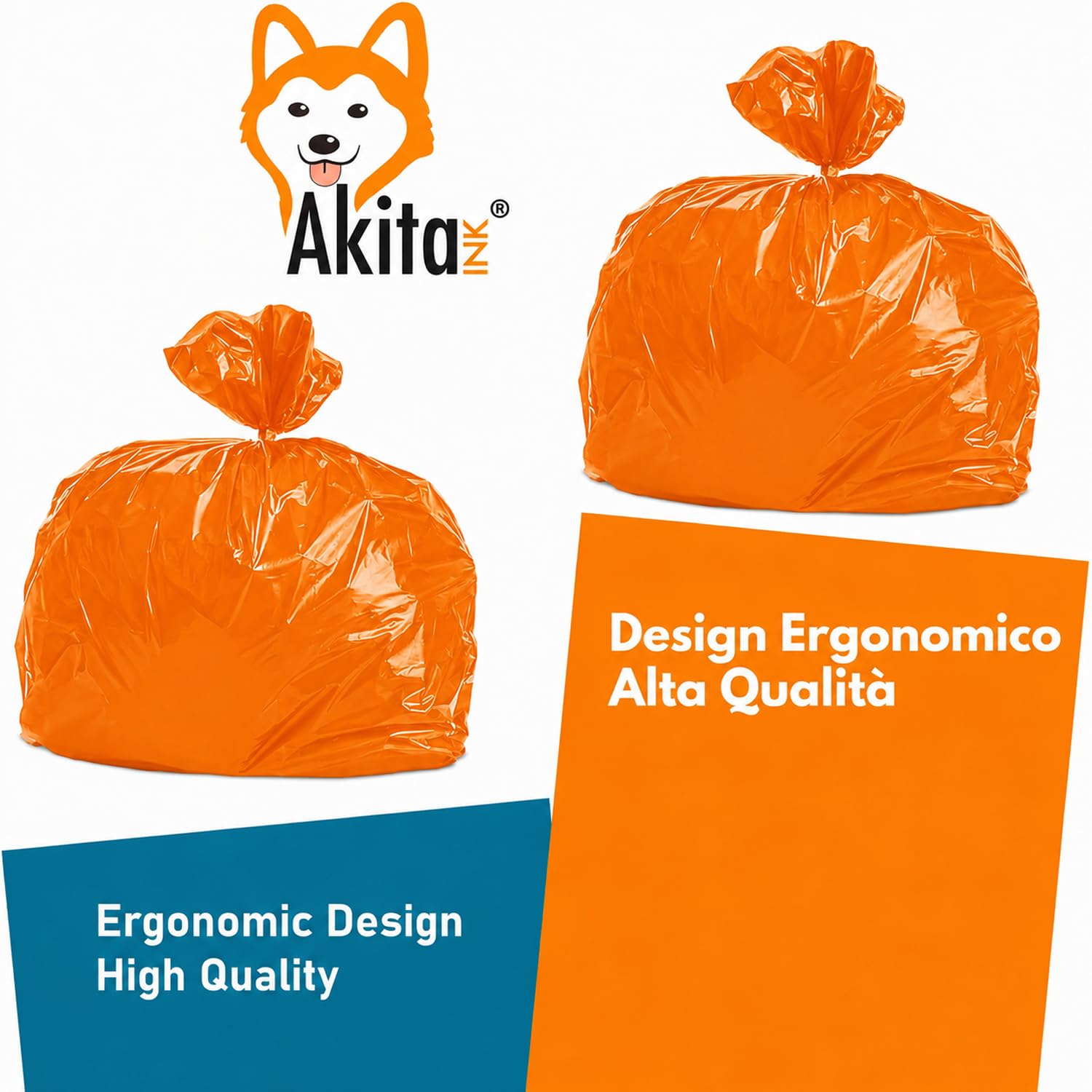 Akitaink Sacchi Spazzatura 70x110 cm Arancioni 60 Pezzi 110L
