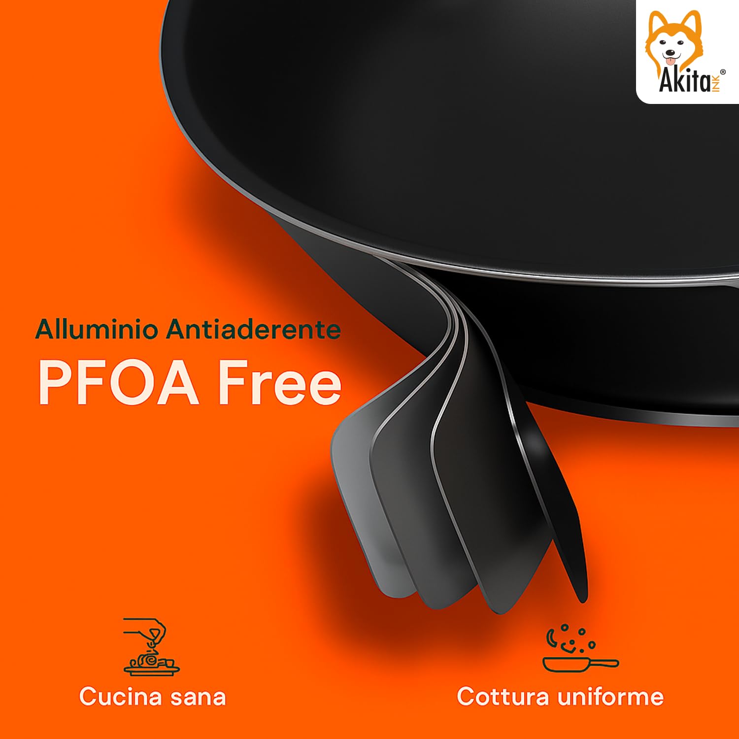 Akitaink Set 4 Padelle Antiaderenti 16-20-24-28cm PFOA Free