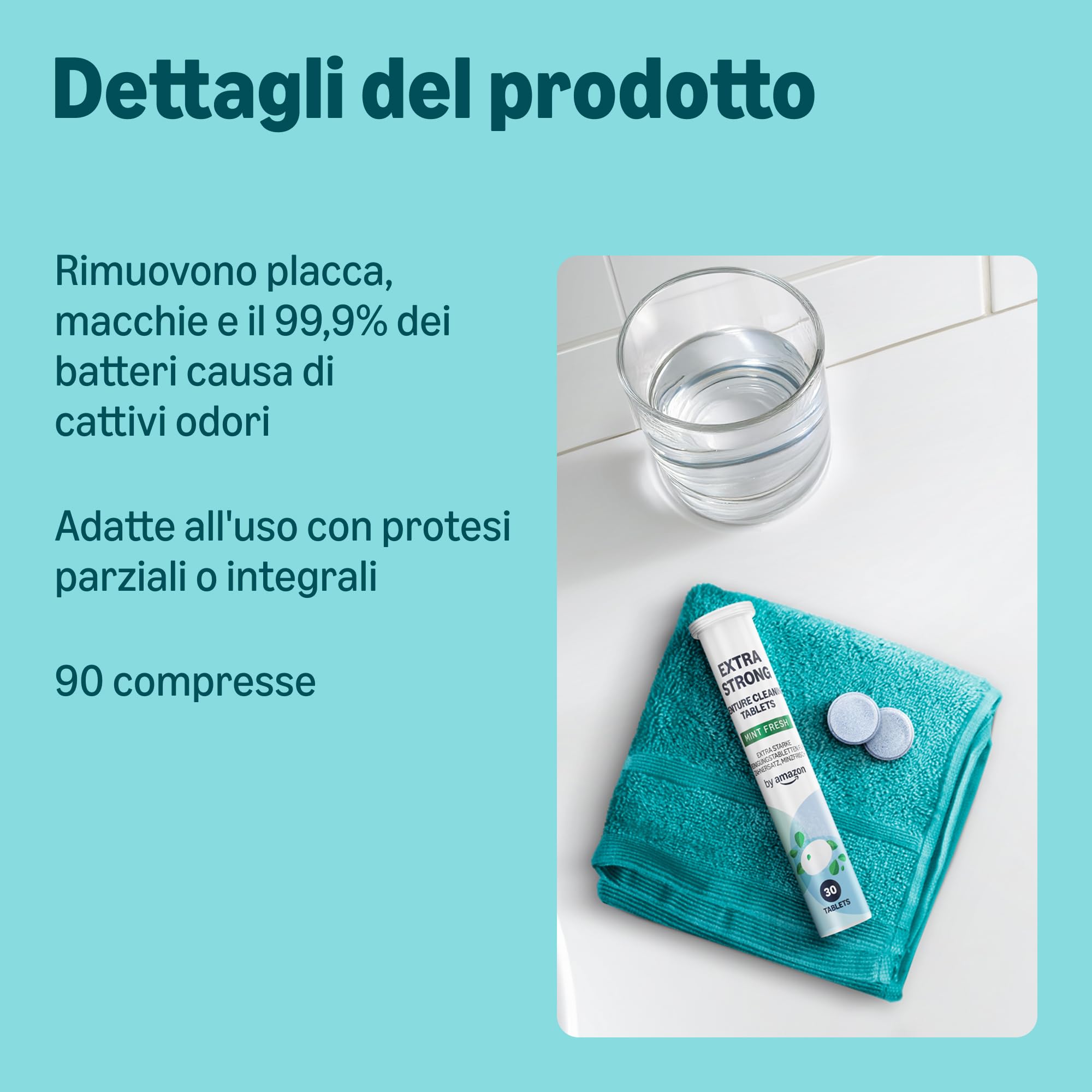 by Amazon Extra Forti Compresse Pulizia Dentiere 90 pz Menta Fresca