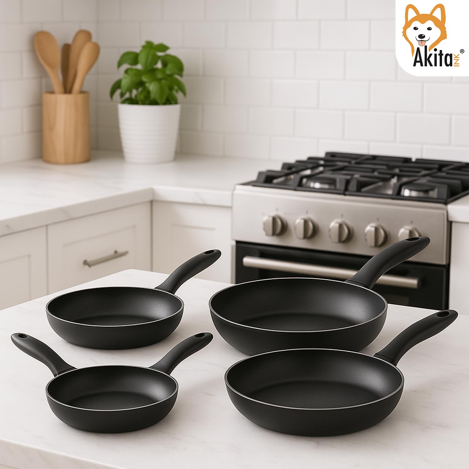 Akitaink Set 4 Padelle Antiaderenti 16-20-24-28cm PFOA Free