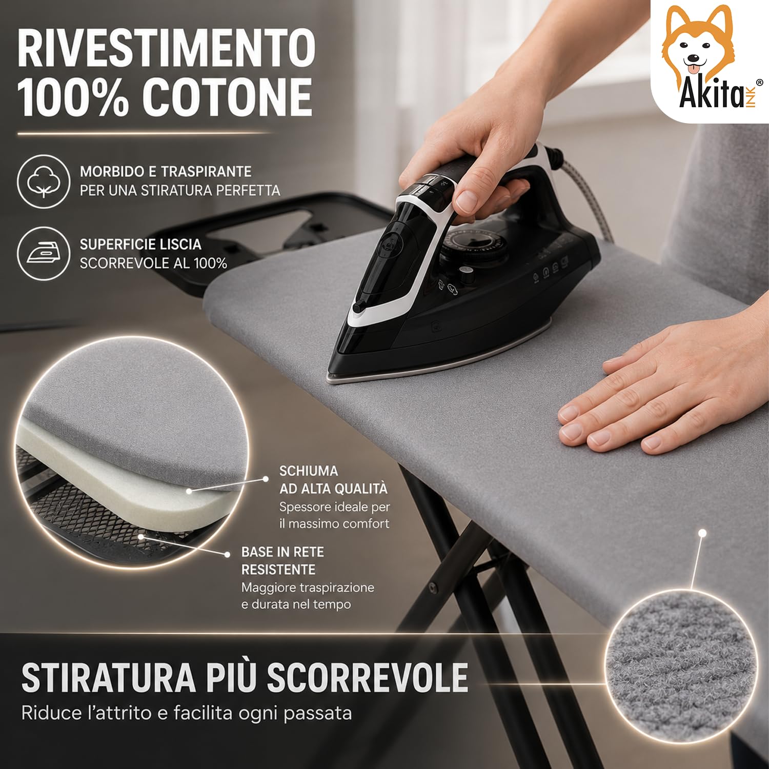 Akitaink Brava 33x110 asse da stiro acciaio cotone