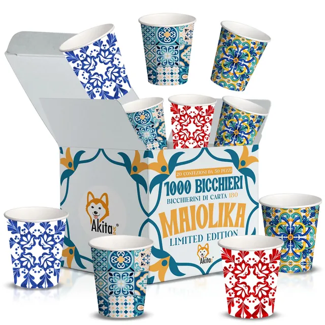 Akitaink bicchieri carta 180 ml maiolica 1000 pz biodegradabili
