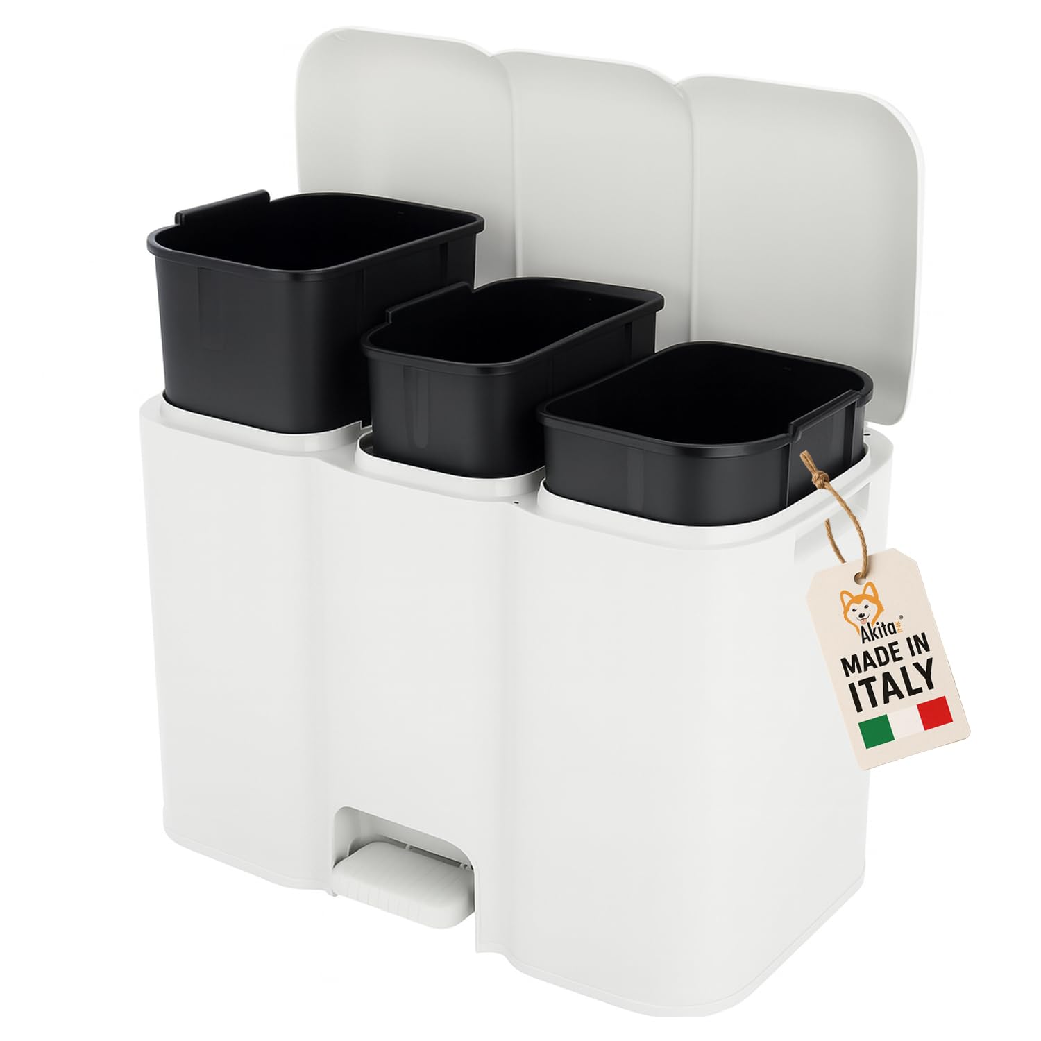 Akitaink Patty3 Pattumiera Differenziata Bianca 34 L