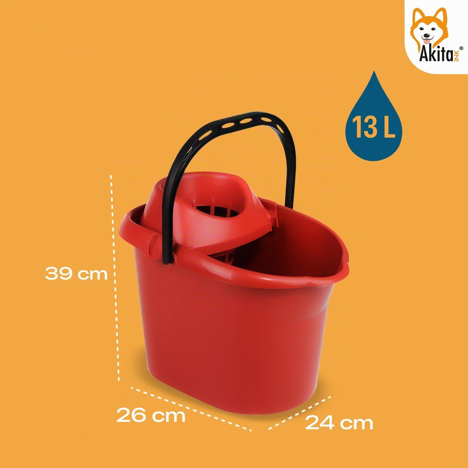 Akitaink secchio con strizzatore 15 L rosso polipropilene