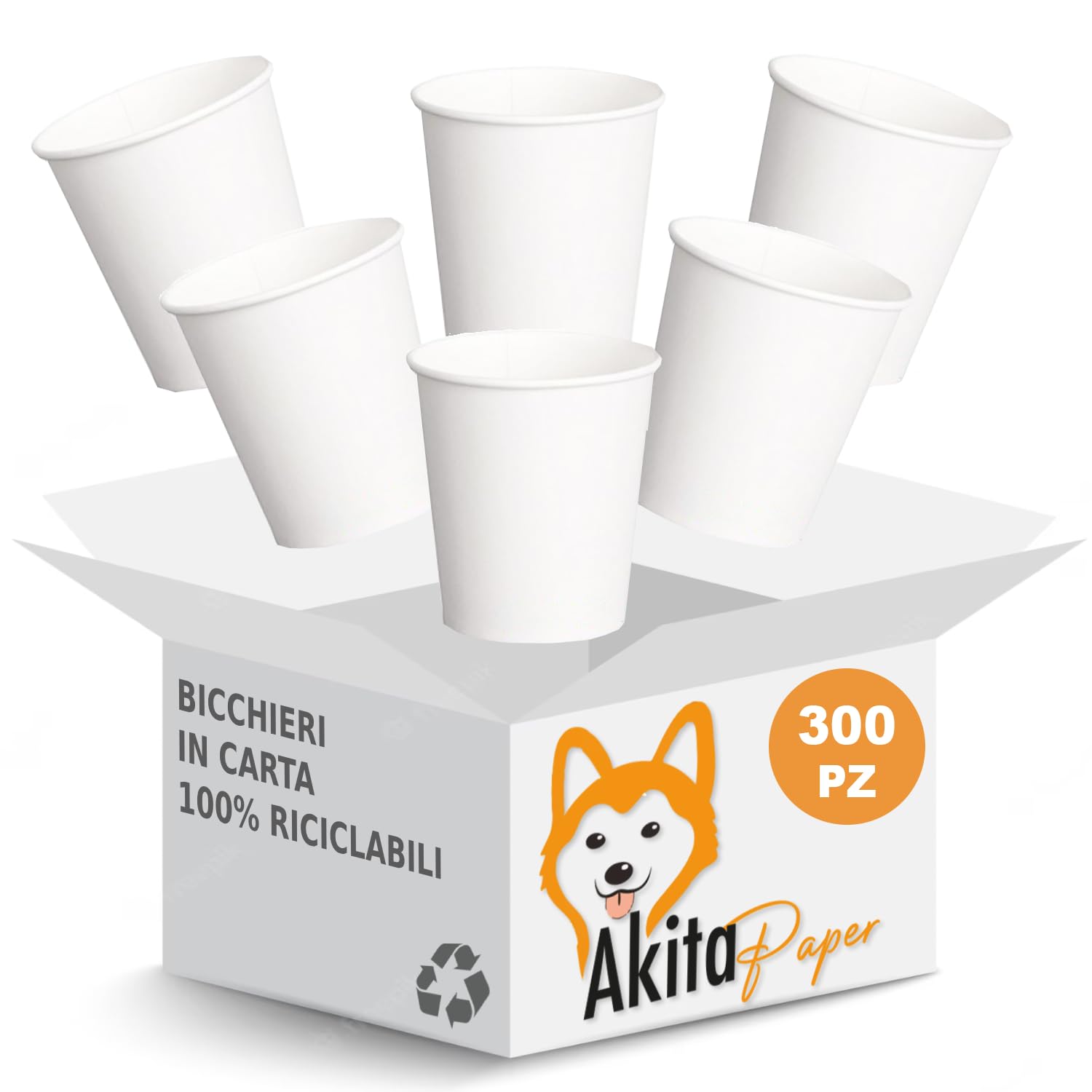 Akitaink bicchieri carta 200ml bianchi 1000 pezzi compostabili
