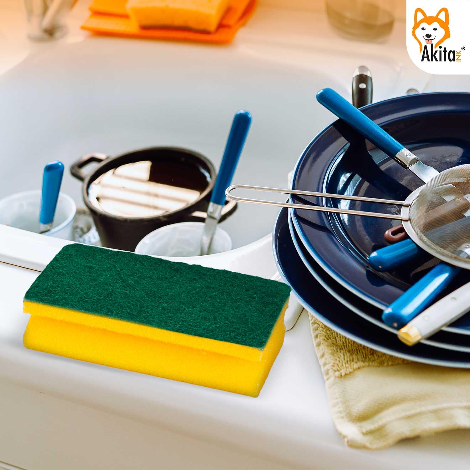 Akitaink Soft XXL spugna bagno cucina 4 pezzi antibatterica