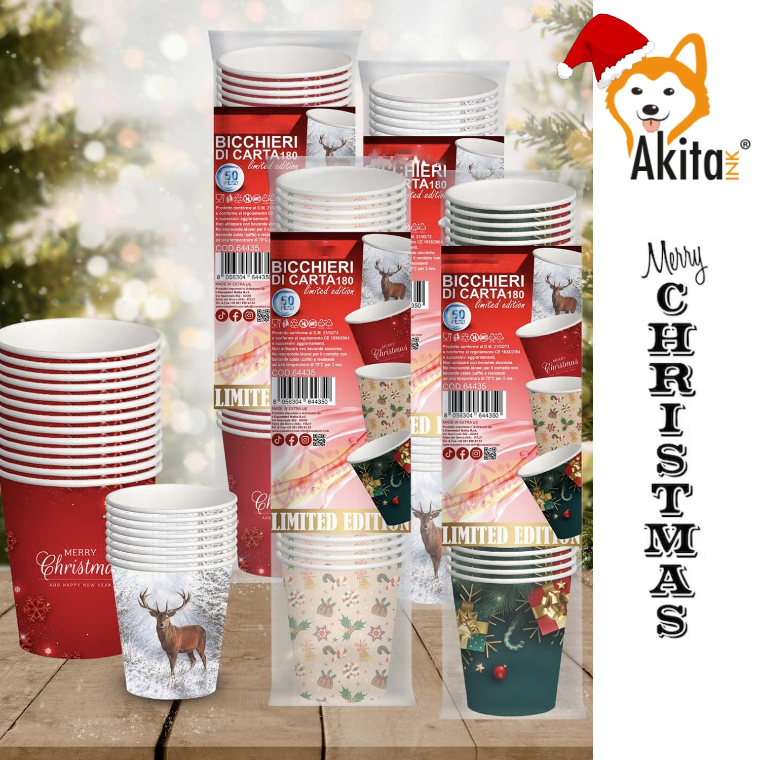 Akitaink bicchieri caffè carta 75 ml 1000 pz invernali