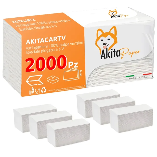 Akitaink asciugamani carta piegati 2 veli 2000 pezzi assorbenti