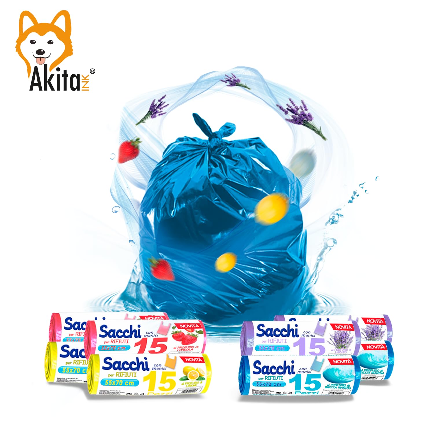 Akitaink sacchi spazzatura 45L 120 pz profumati antiforo