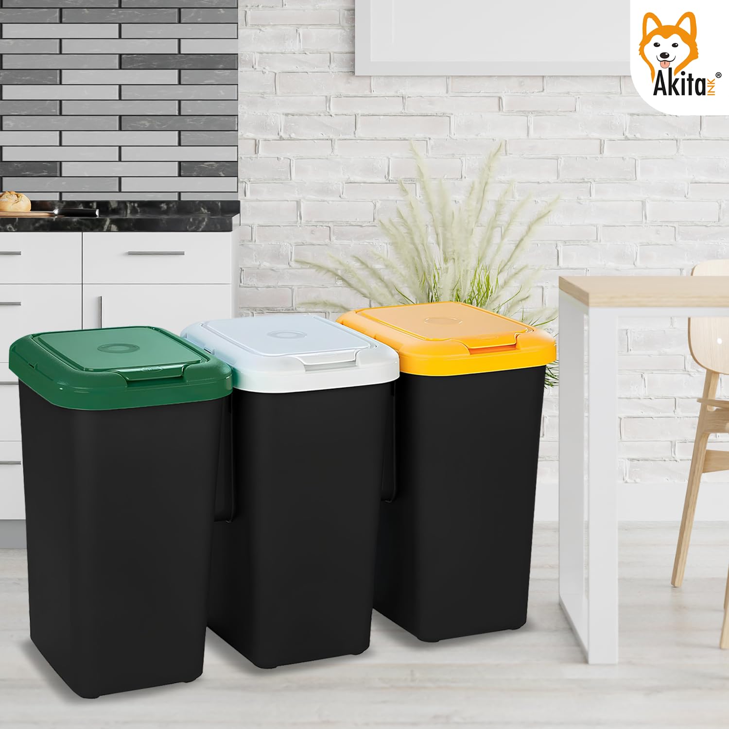 Akitaink AkiRock pattumiera 3 scomparti 75L set 3x25L