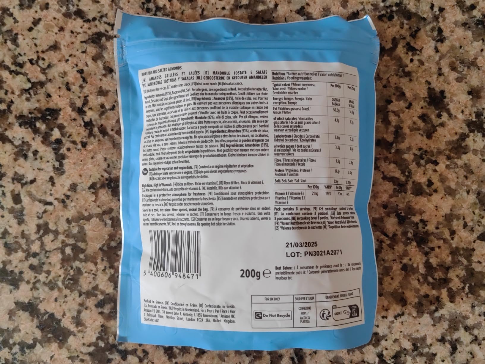by Amazon Mandorle Tostate e Salate 7 x 200 g ricche di fibre