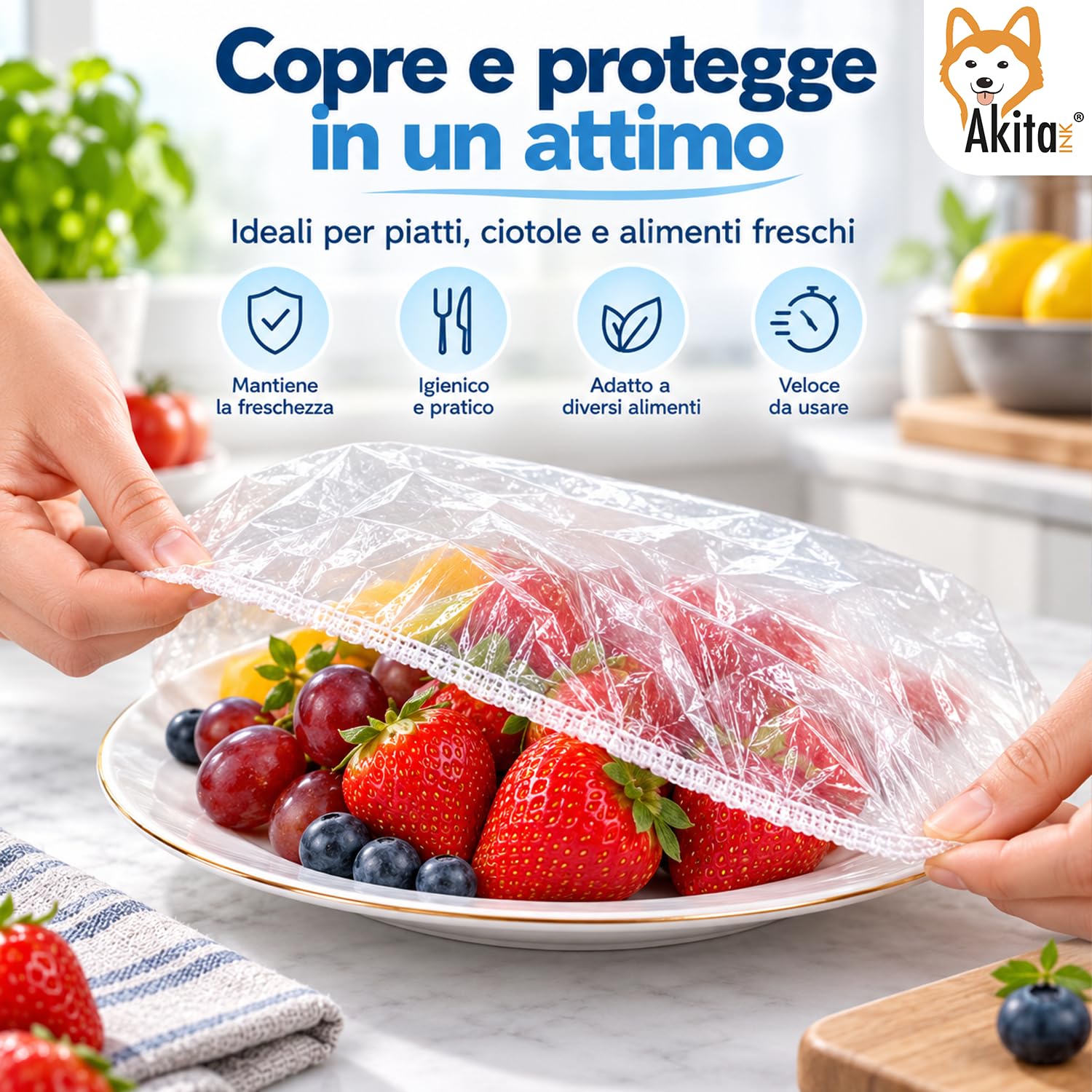Akitaink Cuffie Copri Alimenti Trasparenti 100 Pezzi Elastici
