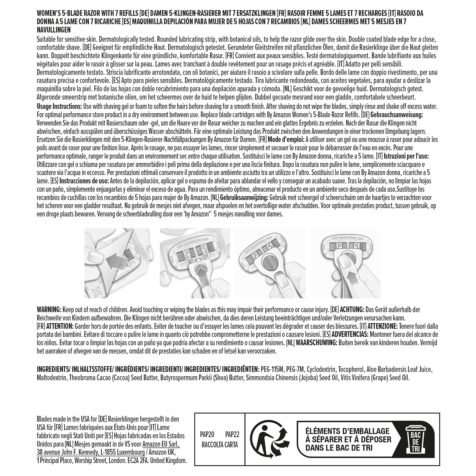 by Amazon Rasoio Donna 5 Lame + 7 Ricariche per pelli sensibili