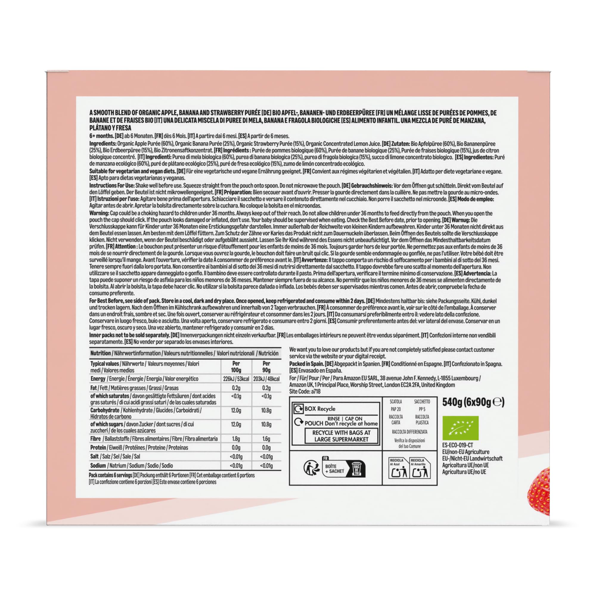 by Amazon purea mela banana fragola bio 6x90g bimbi