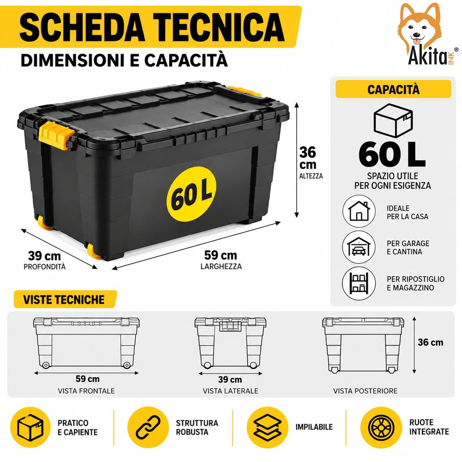 Akitaink Magic4Up box contenitore 60 L nero 1 pezzo