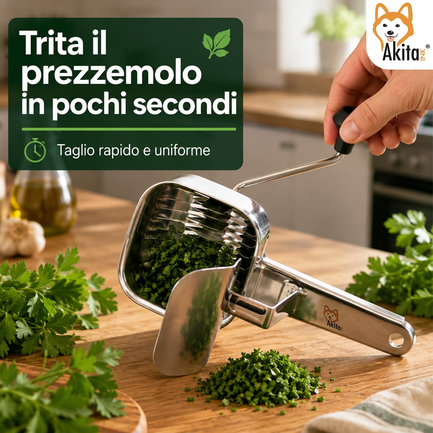 Akitaink Tritaprezzemolo manuale in acciaio con manovella