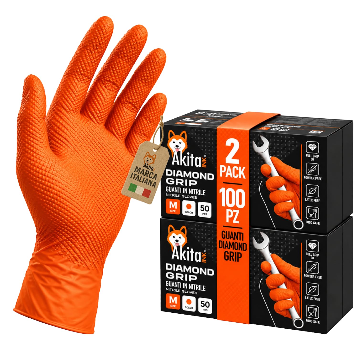 Akitaink Diamond guanti nitrile M 100 pezzi heavy duty