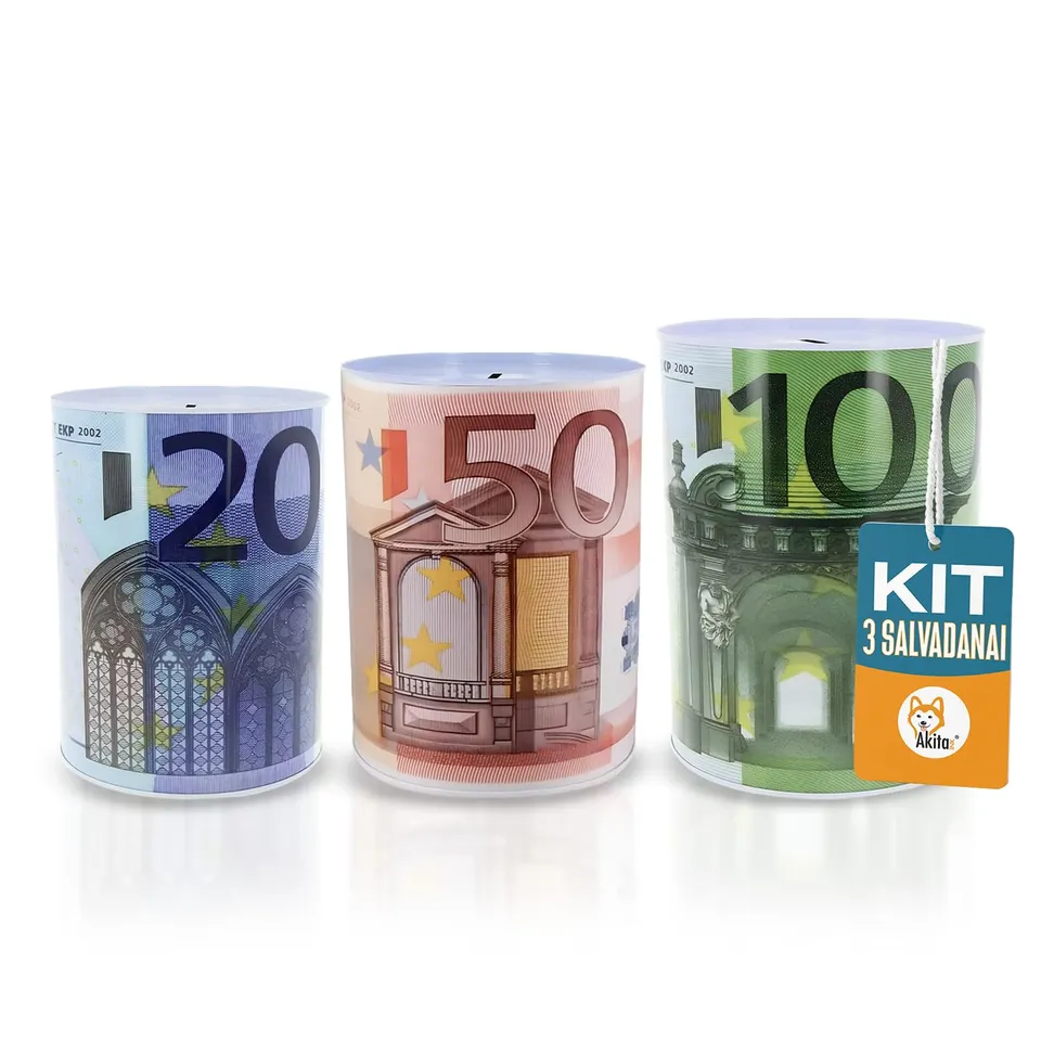 Akitaink Euro Set 3 salvadanaio metallo 3 pz non apribile vintage