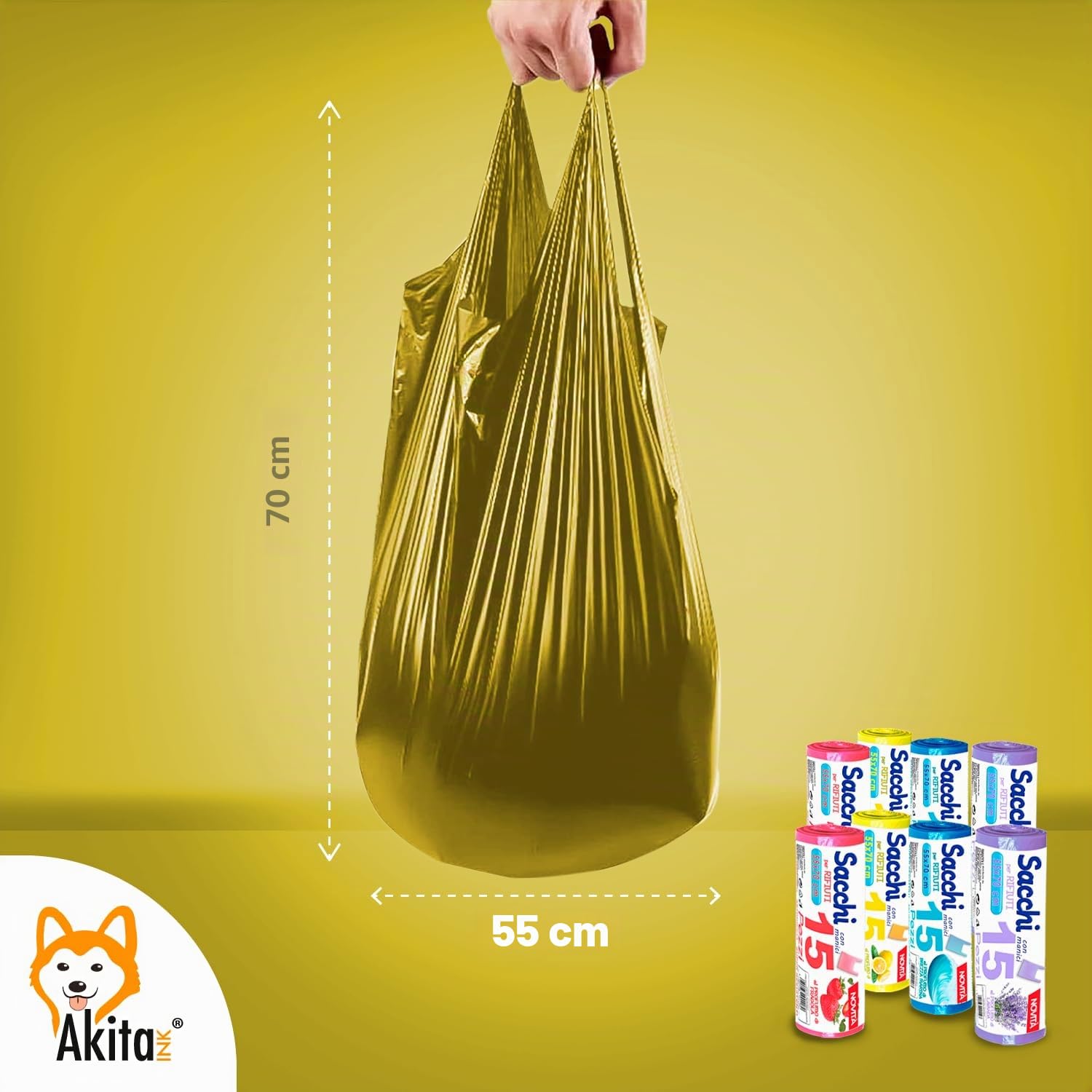 Akitaink sacchi spazzatura 45L 120 pz profumati antiforo