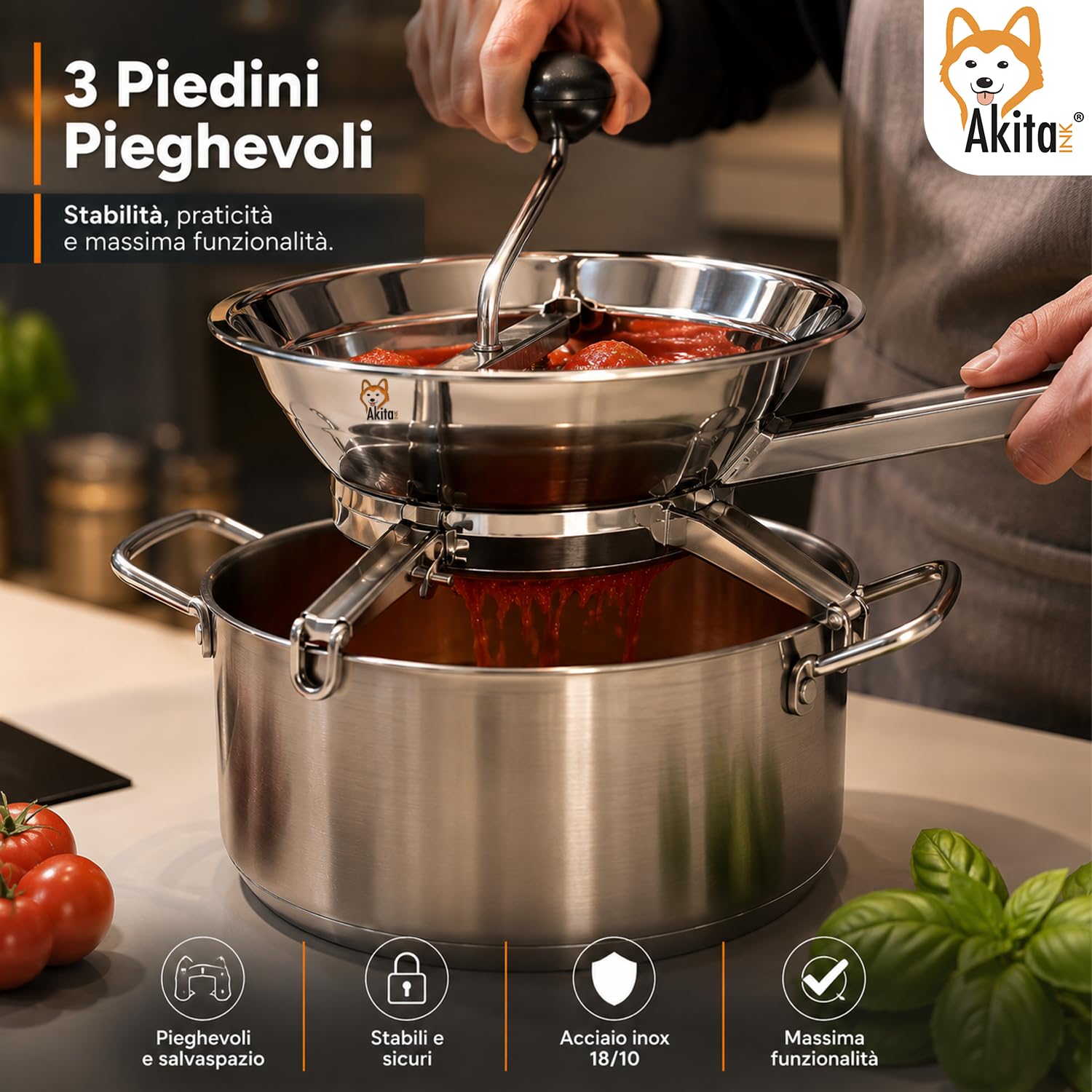 Akitaink Passatutto Acciaio Inox 20 cm 3 Filtri