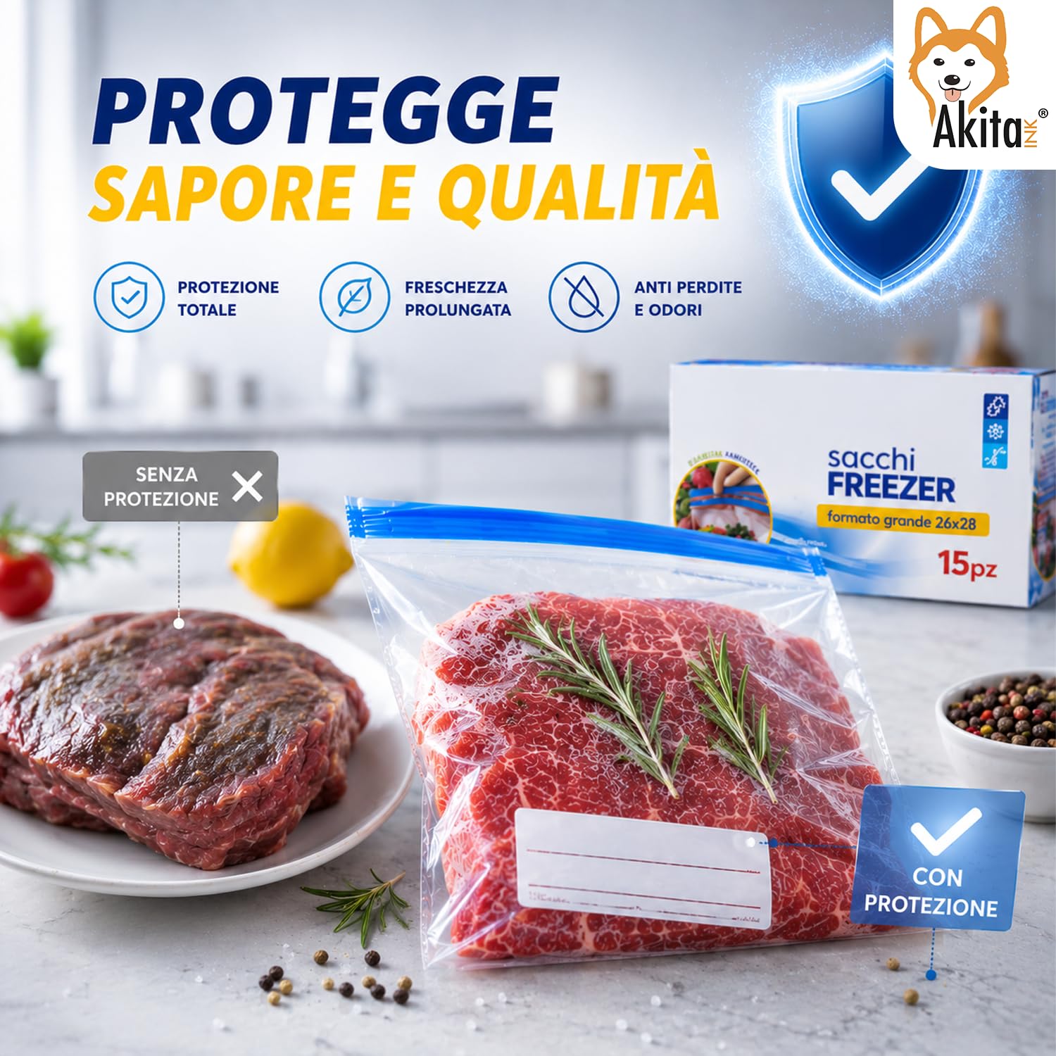 Akitaink sacchetti freezer zip 60 pezzi 3 misure