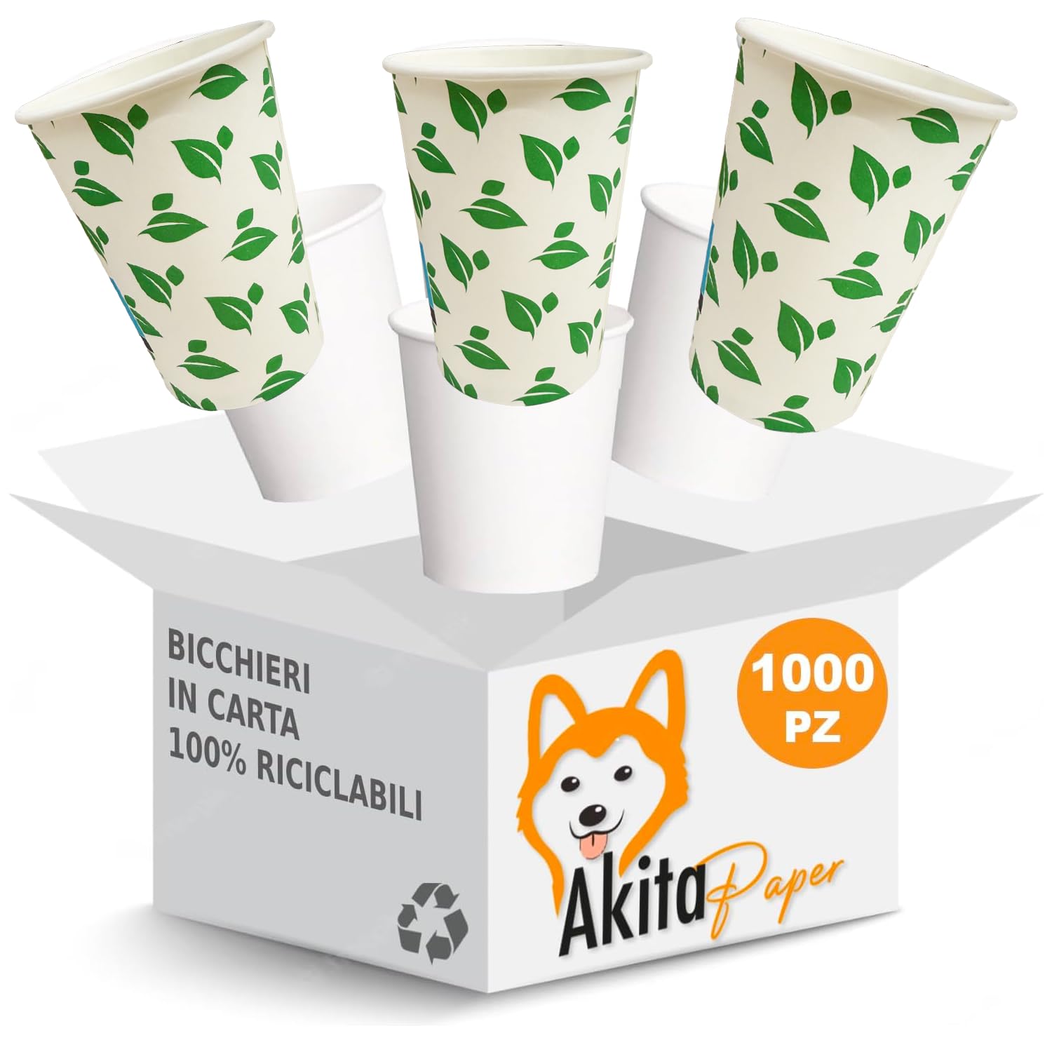 Akitaink bicchieri carta 200ml bianchi 1000 pezzi compostabili