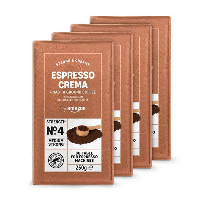 by Amazon Espresso Crema caffè macinato 4x250g tostatura chiara