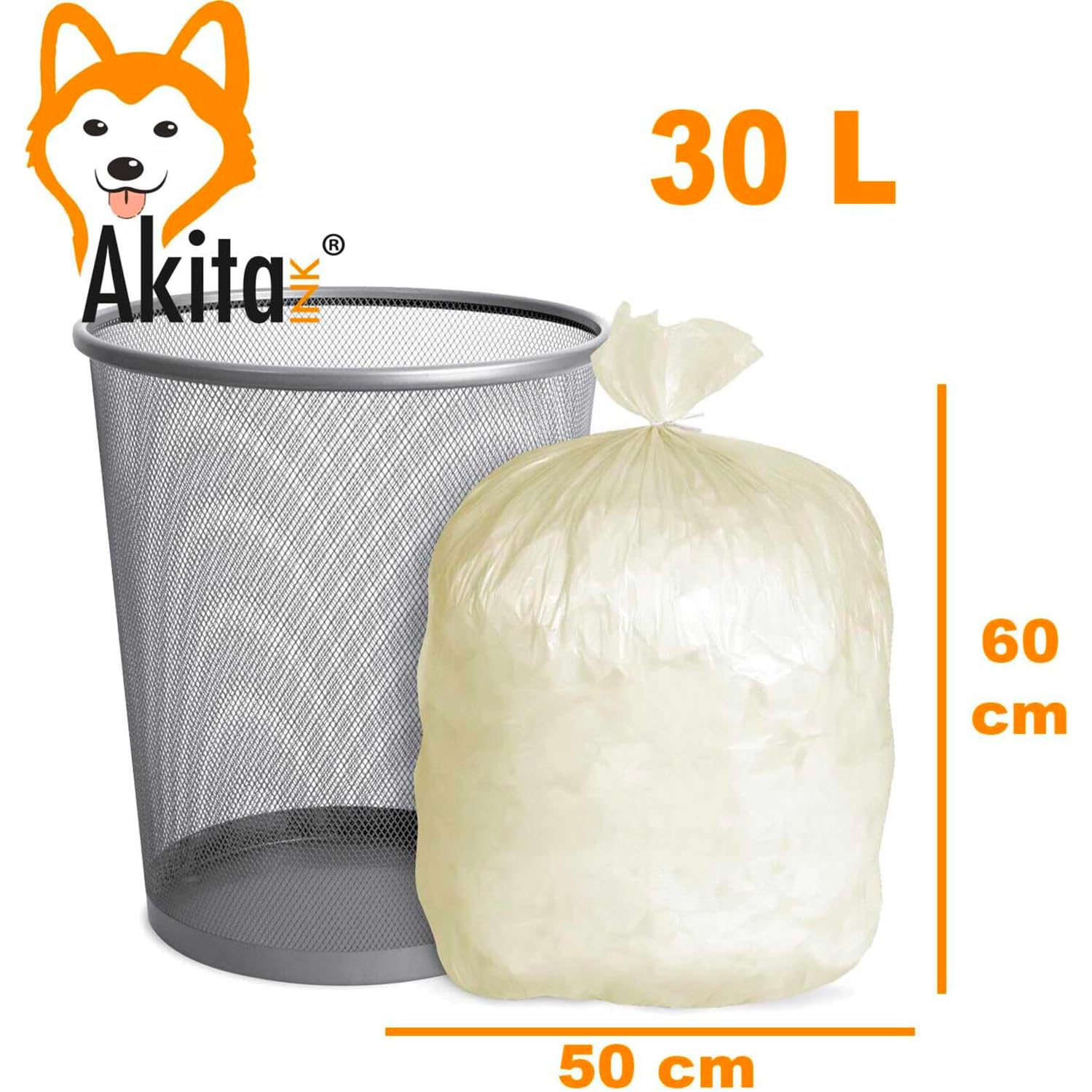 Akitaink Sacchi Spazzatura Trasparenti 30 L Resistenti