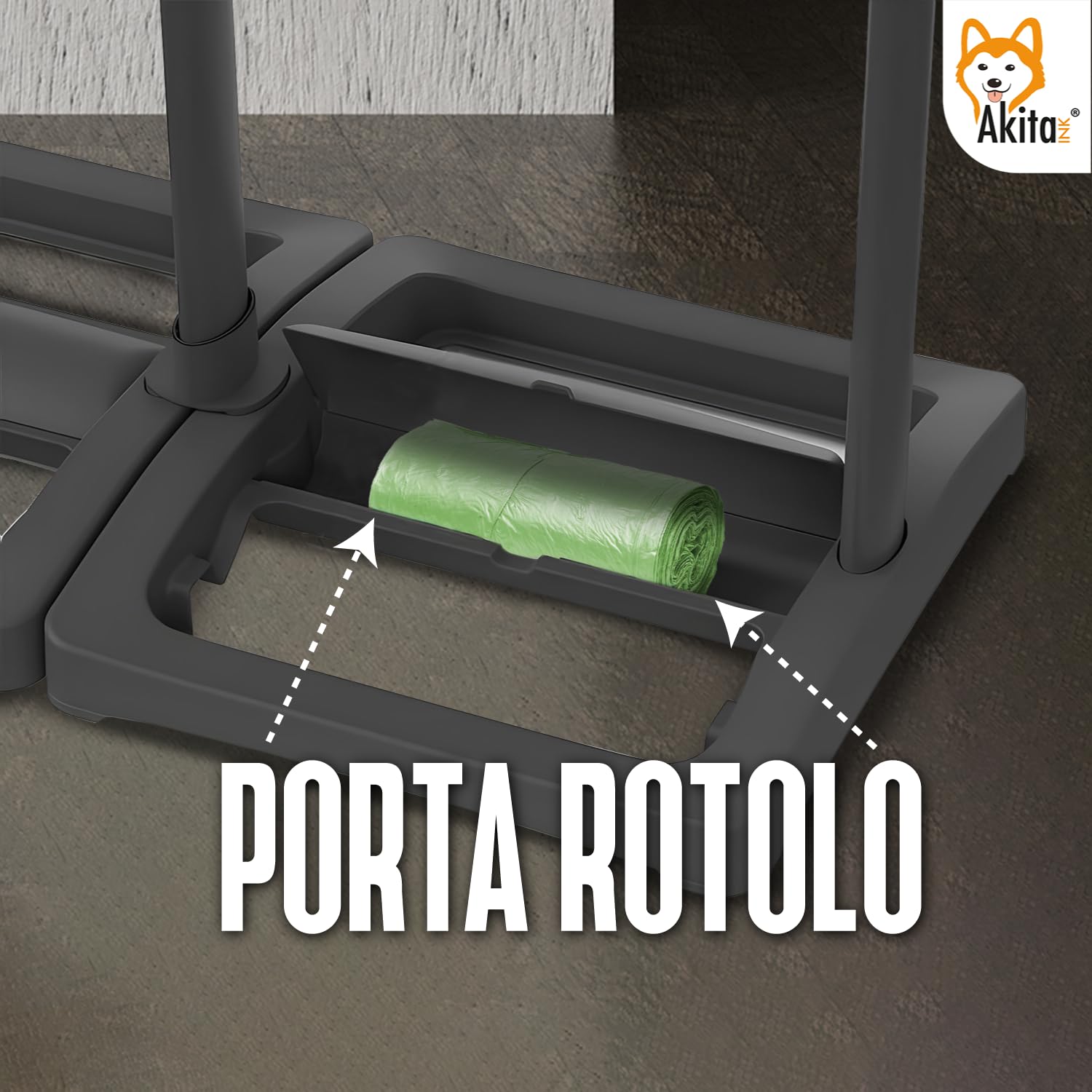 Akitaink portasacchi 2 scomparti 220 L con portarotolo