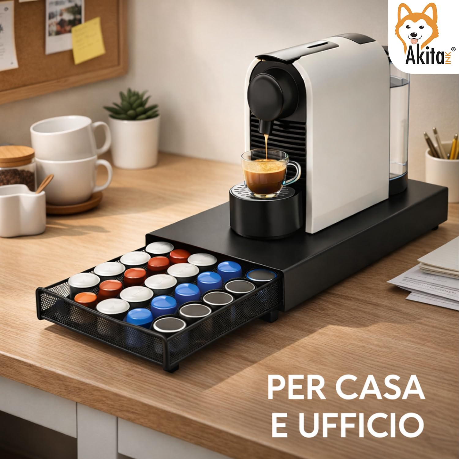 Akitaink portacapsule cassetto metallo nero 40 capsule