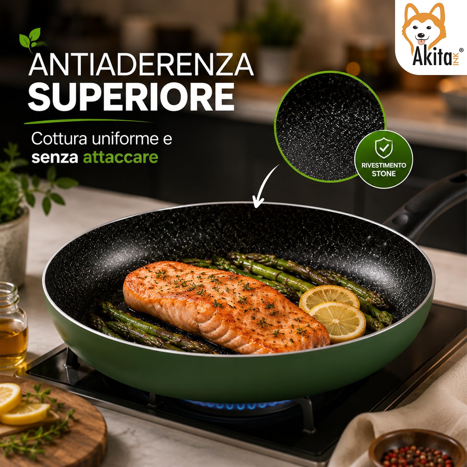 Akitaink Natura Set 3 Padelle Antiaderenti 20 24 28 cm Stone