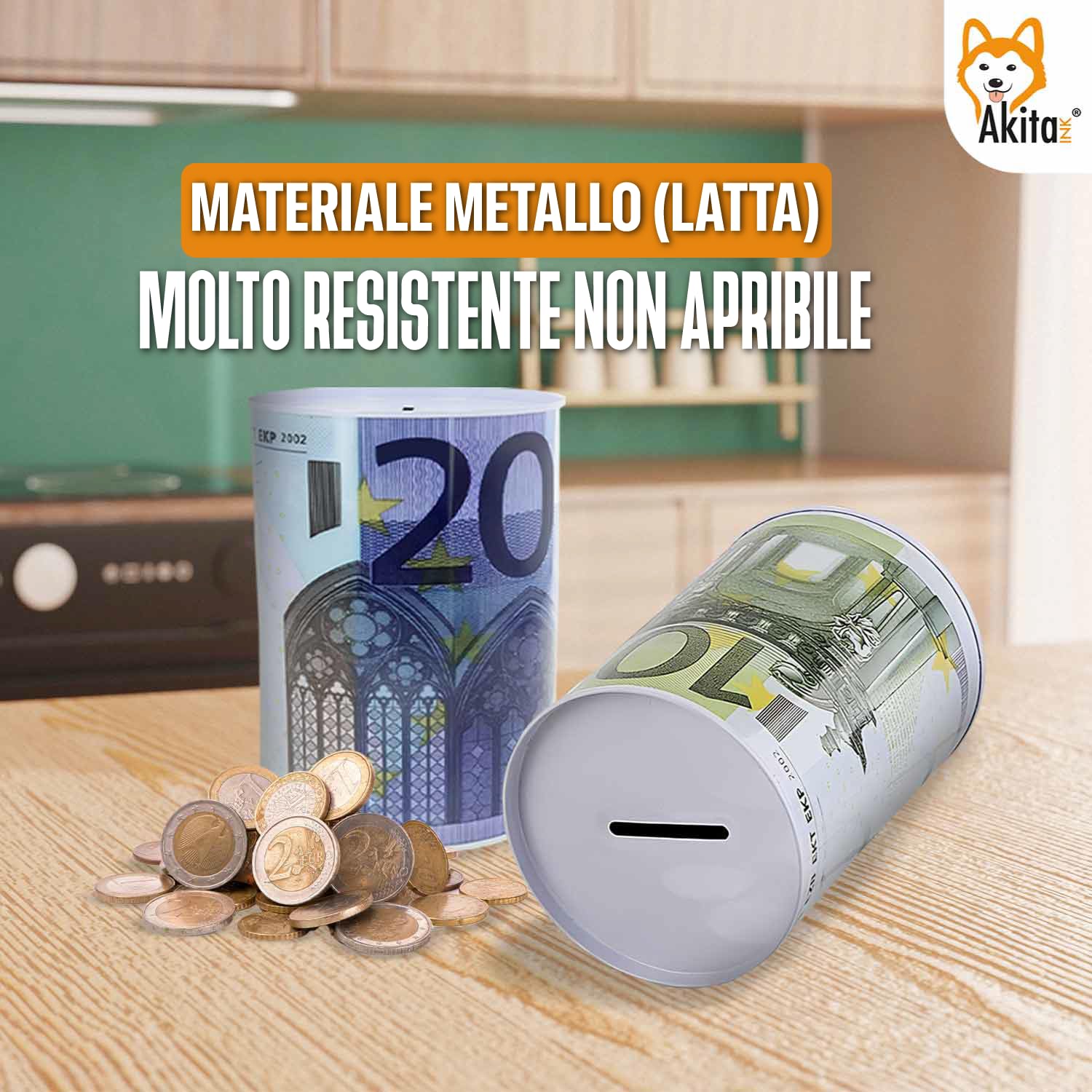 Akitaink Euro Set 3 salvadanaio metallo 3 pz non apribile vintage