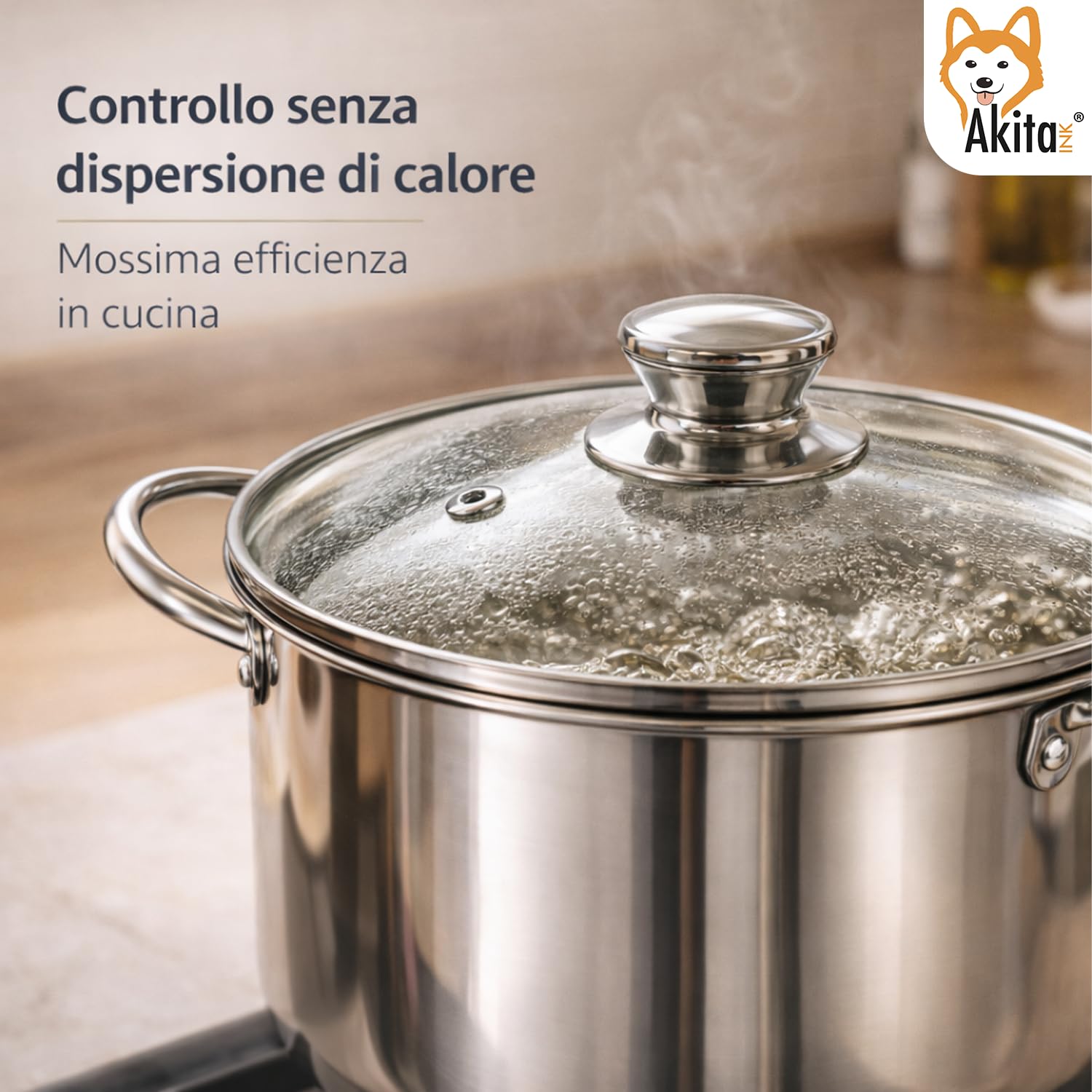Akitaink Bollipasta Acciaio 22 cm con Cestello e Coperchio