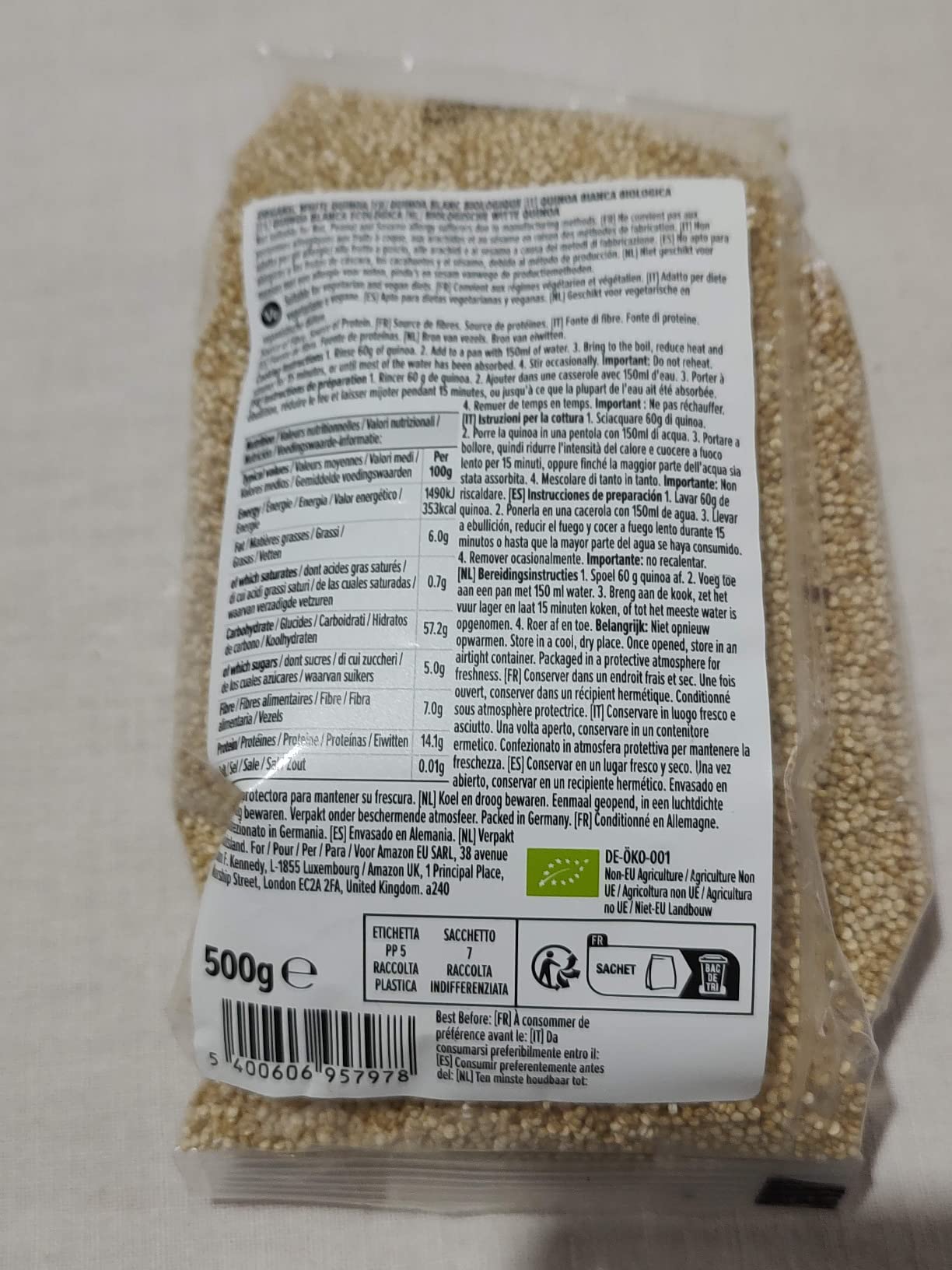 by Amazon Quinoa Biologica Bianca 500 g fonte di fibre