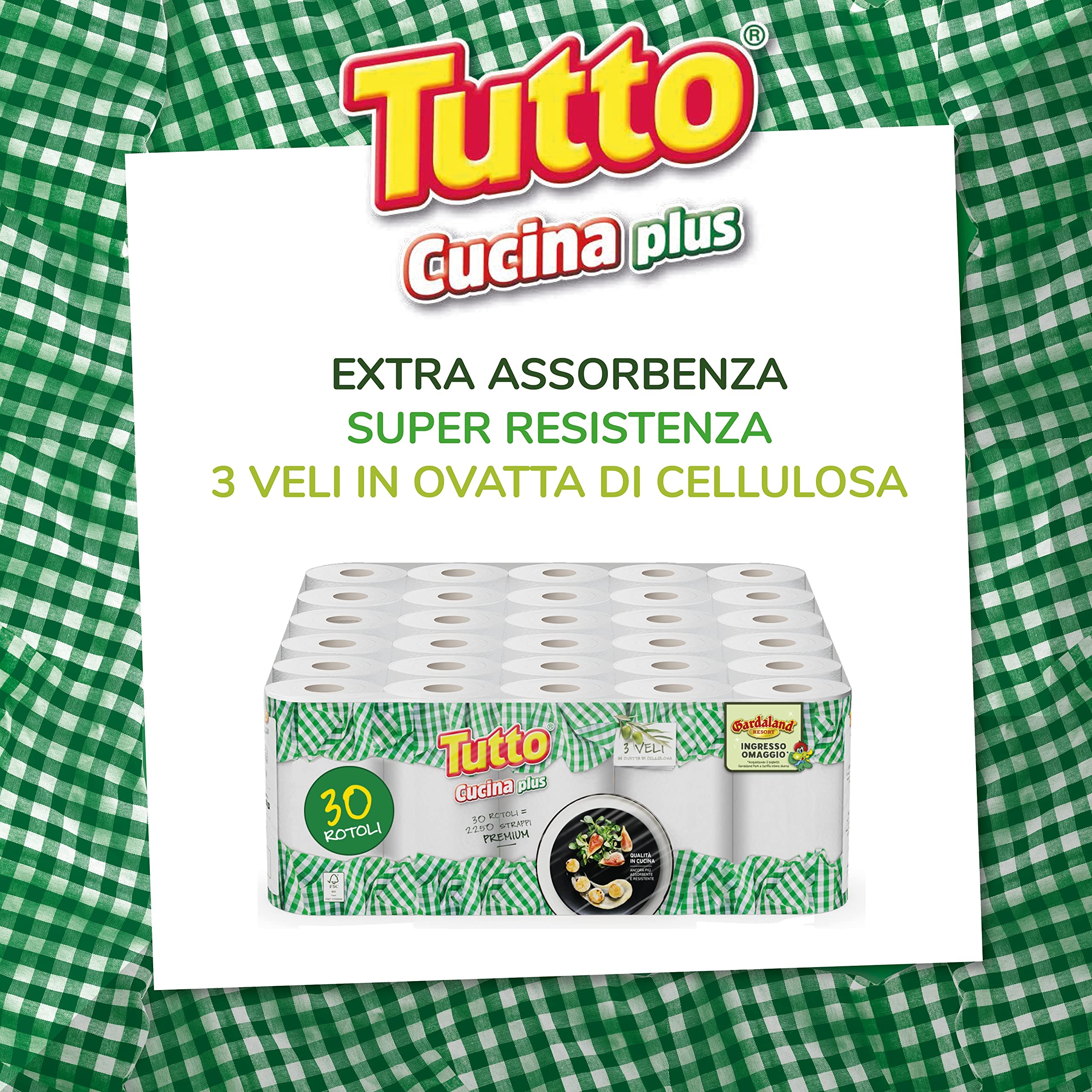 Tutto Cucina Plus carta cucina 3 veli 30 rotoli x 75 strappi assorbente