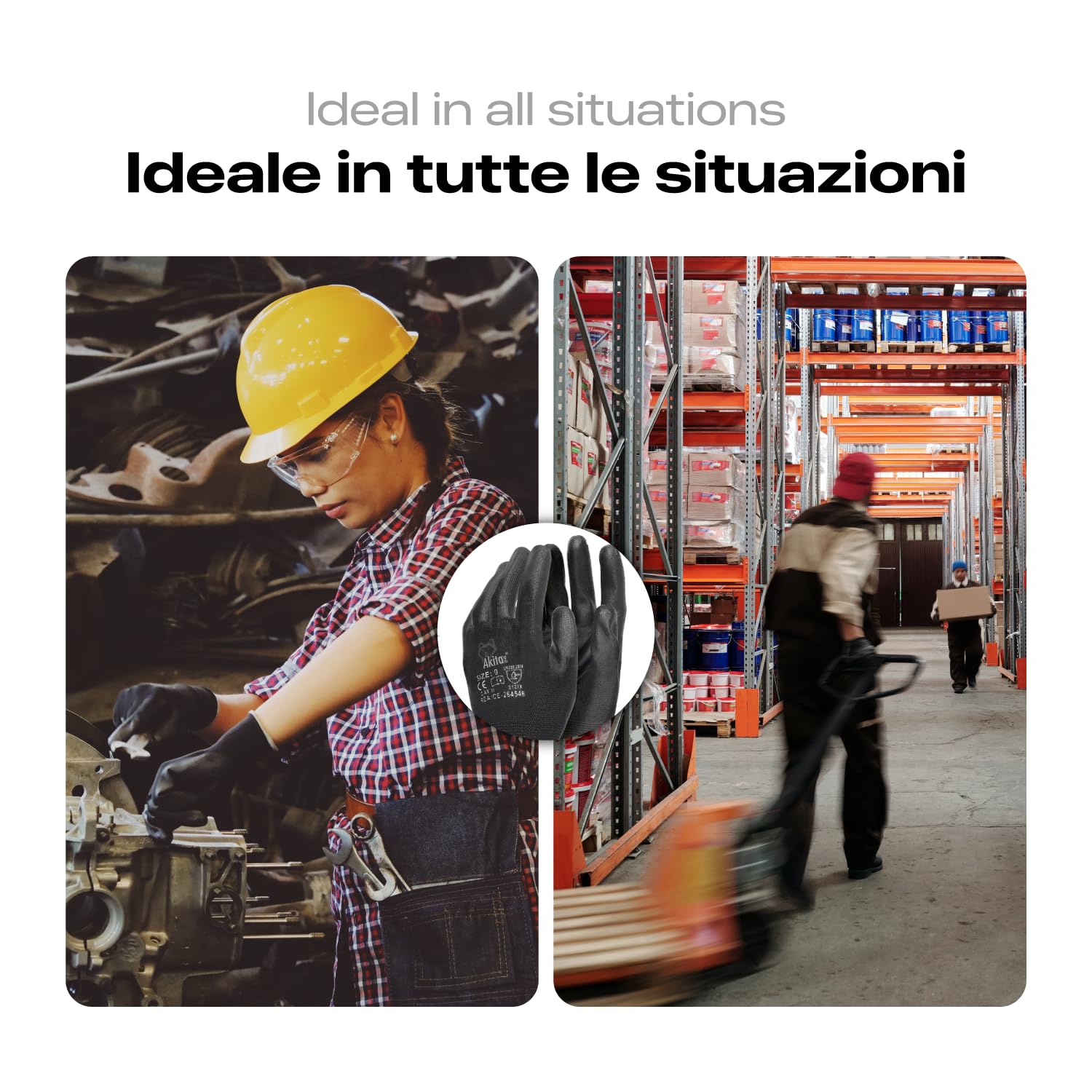 Akitaink Guanti da Lavoro Nylon PU Ant abrasione 12 Paia L