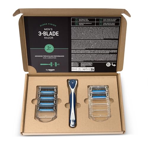 by Amazon Rasoio Uomo 3 Lame con 5 Ricariche Pelle Sensibile