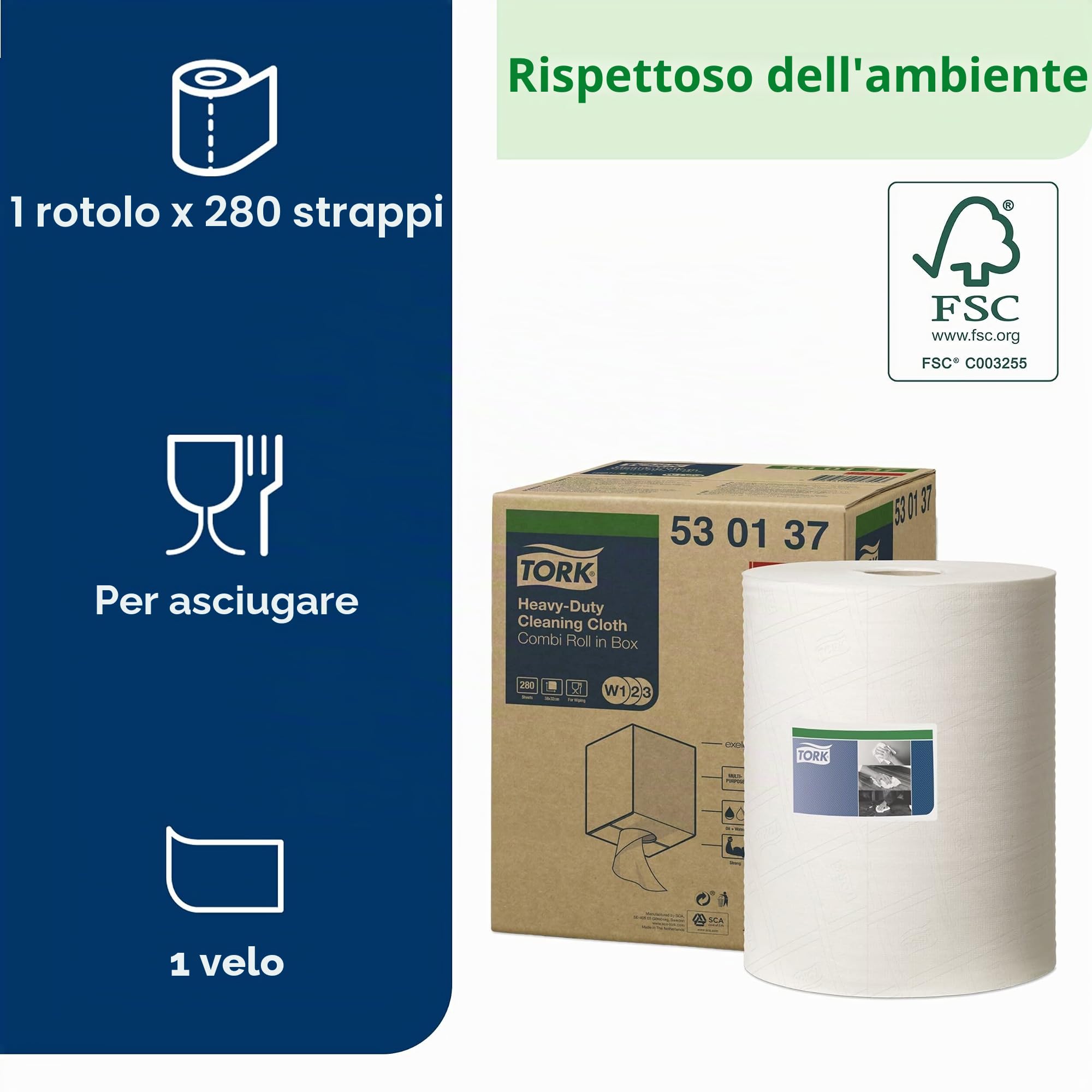 Tork 530137 panno pulizia rotolo bianco 106,4 m monovelo