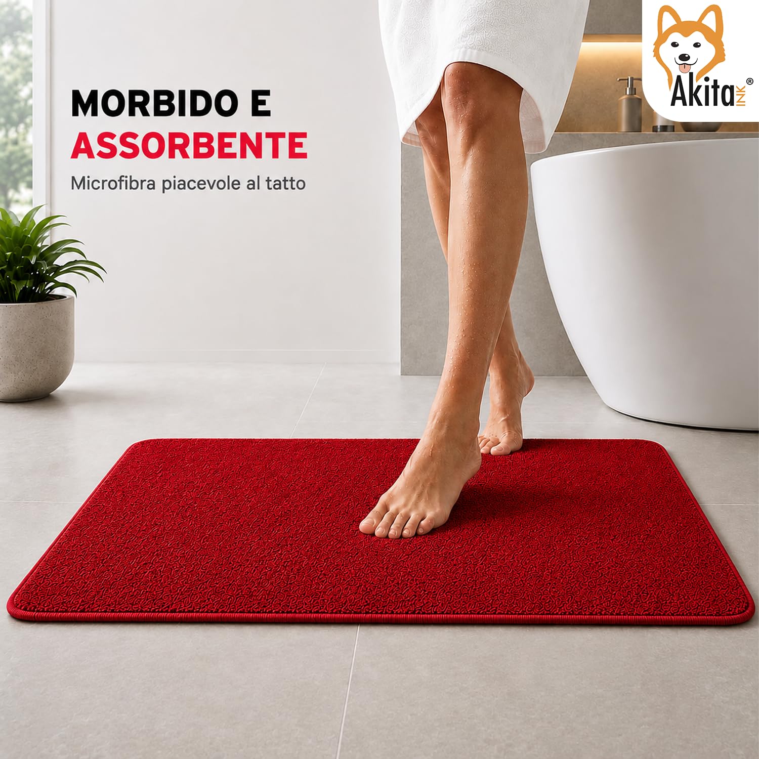 Akitaink Step tappeto bagno 50x80 cm rosso antiscivolo