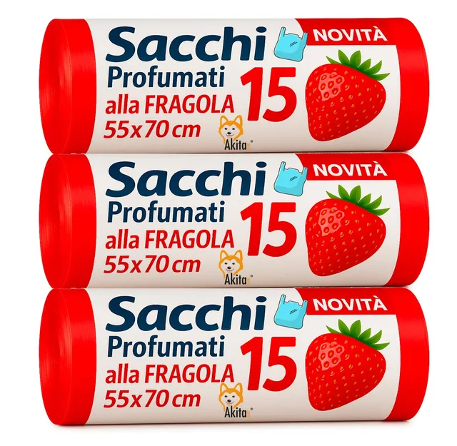 Akitaink sacchi spazzatura fragola 45L 45 pezzi con manici