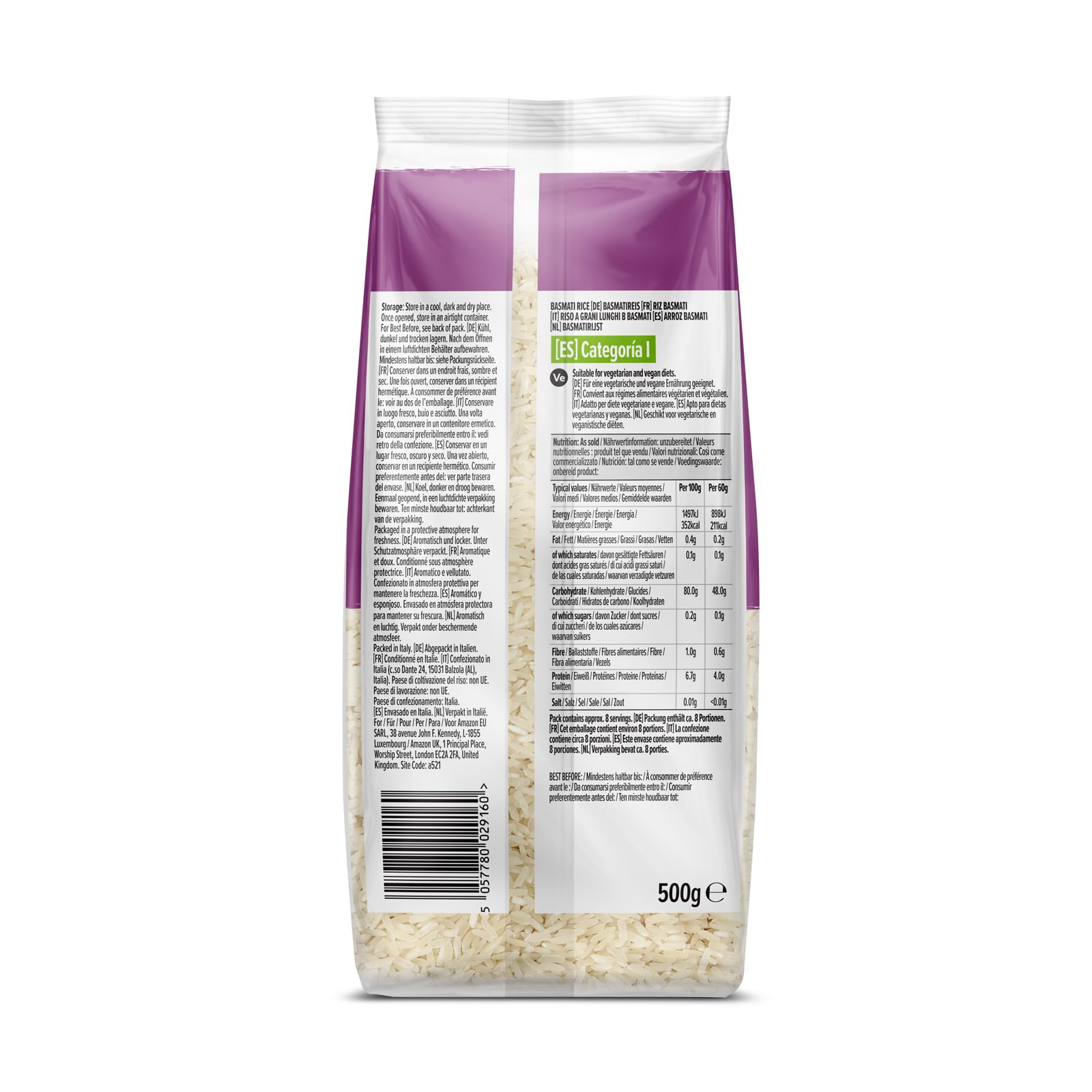by Amazon Riso Basmati Grani Lunghi 500 g aromatico