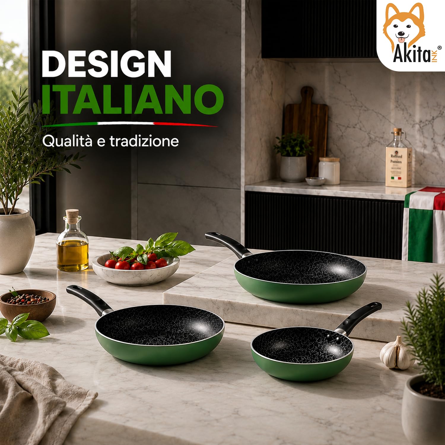 Akitaink Natura Set 3 Padelle Antiaderenti 20 24 28 cm Stone