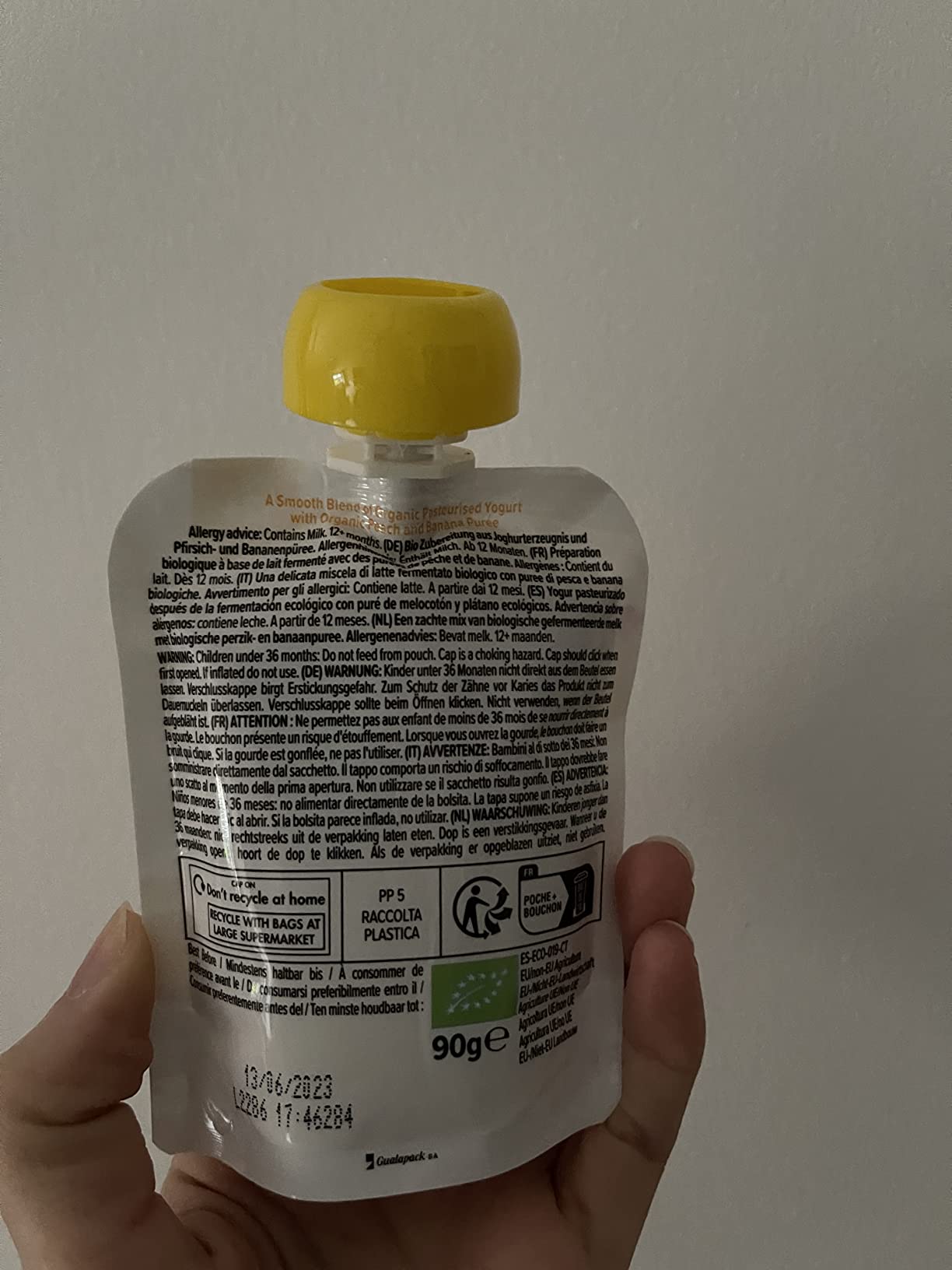 Mama Bear yogurt bio pesca banana 6 pouch x 90 g vegetariano