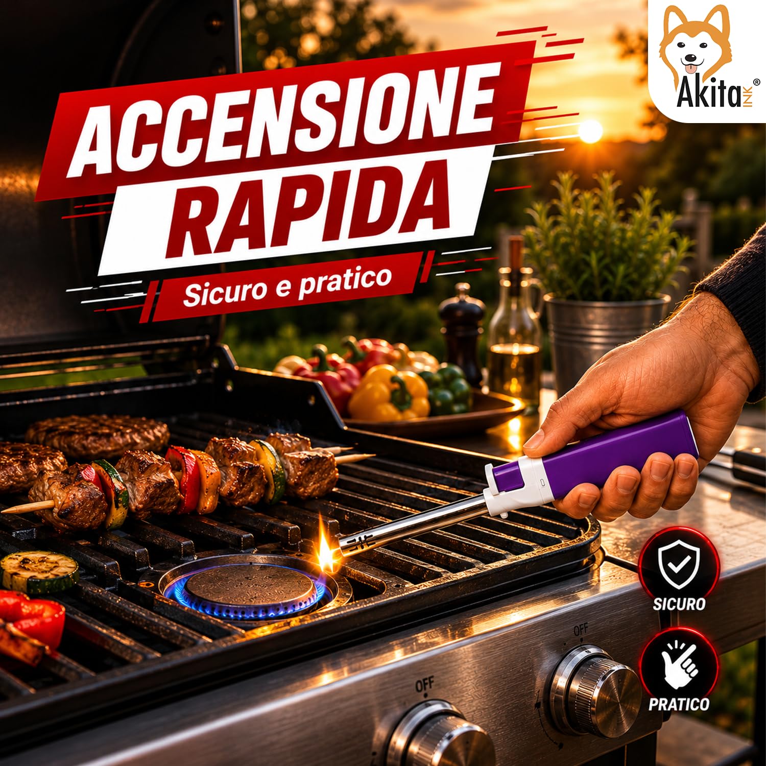 Akitaink Accendigas Ricaricabile Colorato Set 5 Pezzi BBQ